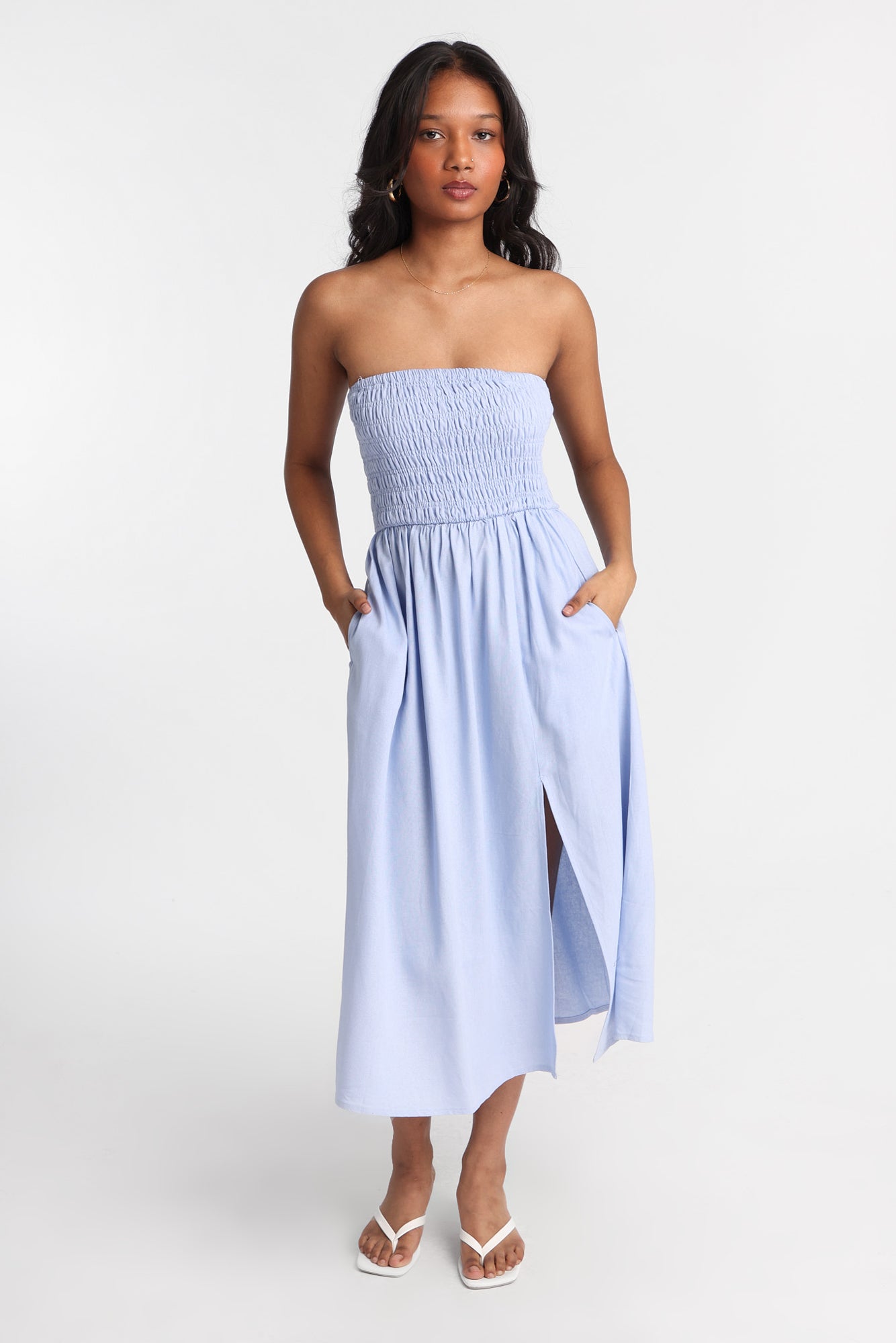 Robe midi bustier en mélange de lin AERO