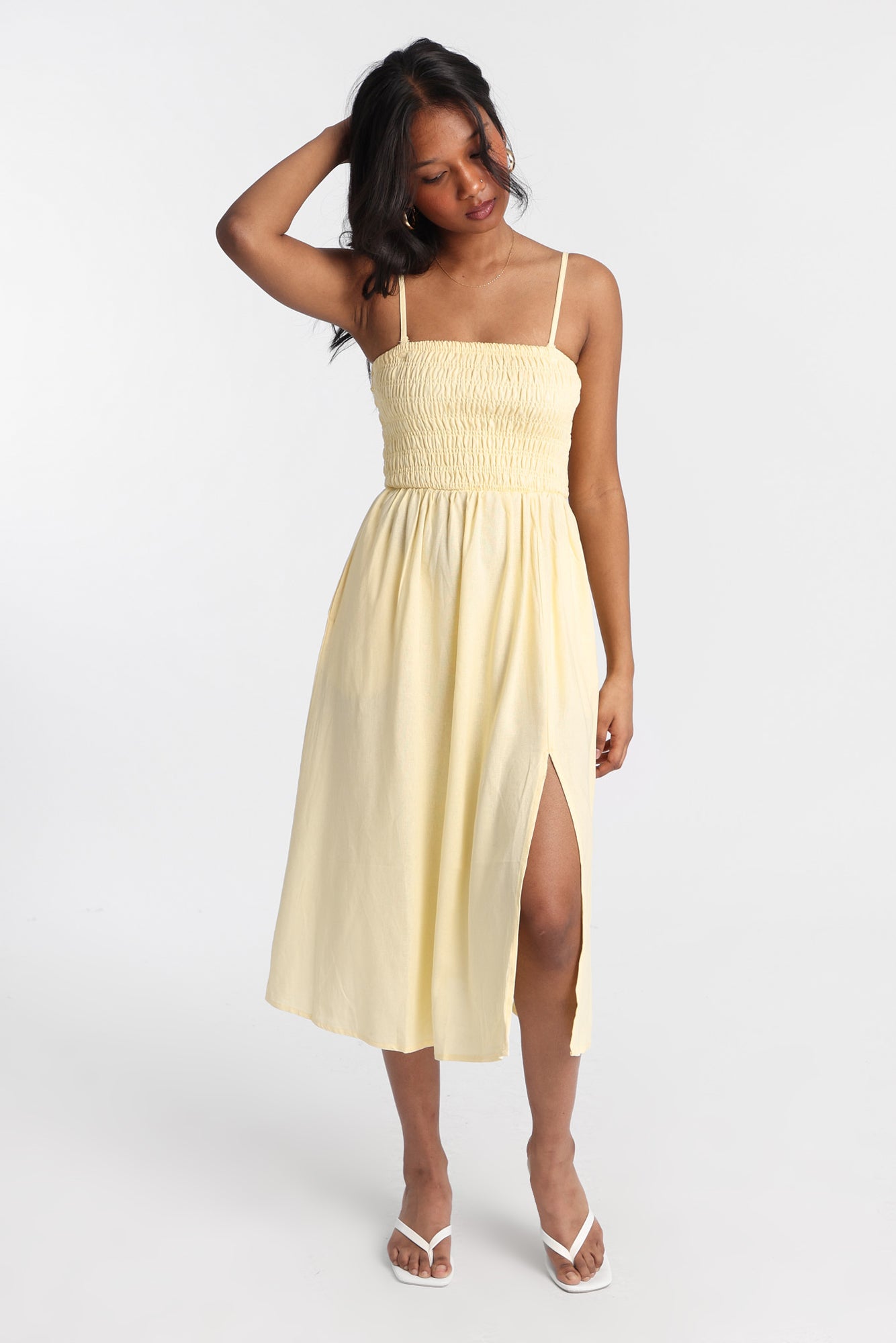 AERO Linen-Blend Strapless Midi Dress – Bluenotes