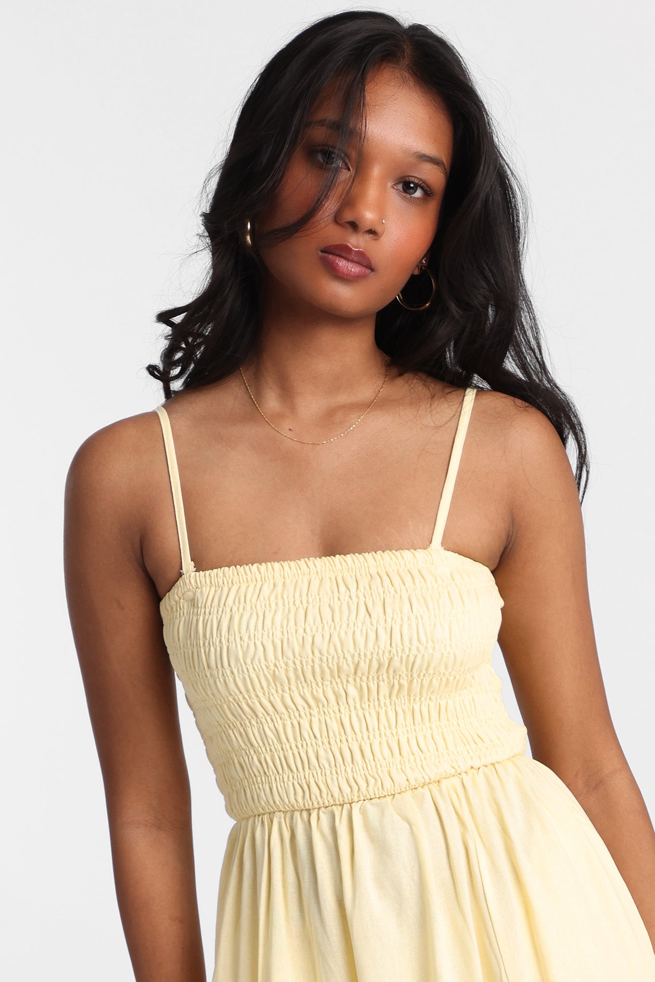 chinese dress ladies AERO Linen-Blend Strapless Midi Dress – Bluenotes