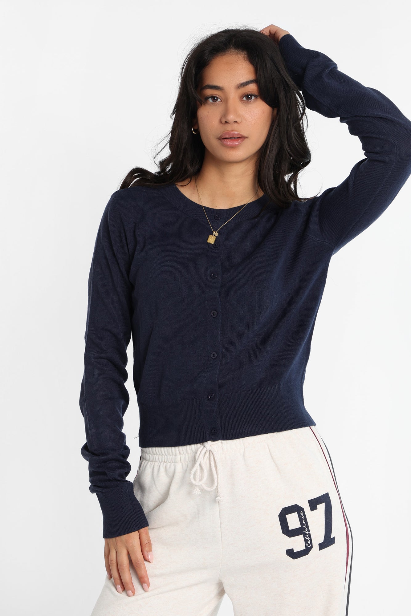 AERO Crew Neck Button-Up Cardigan