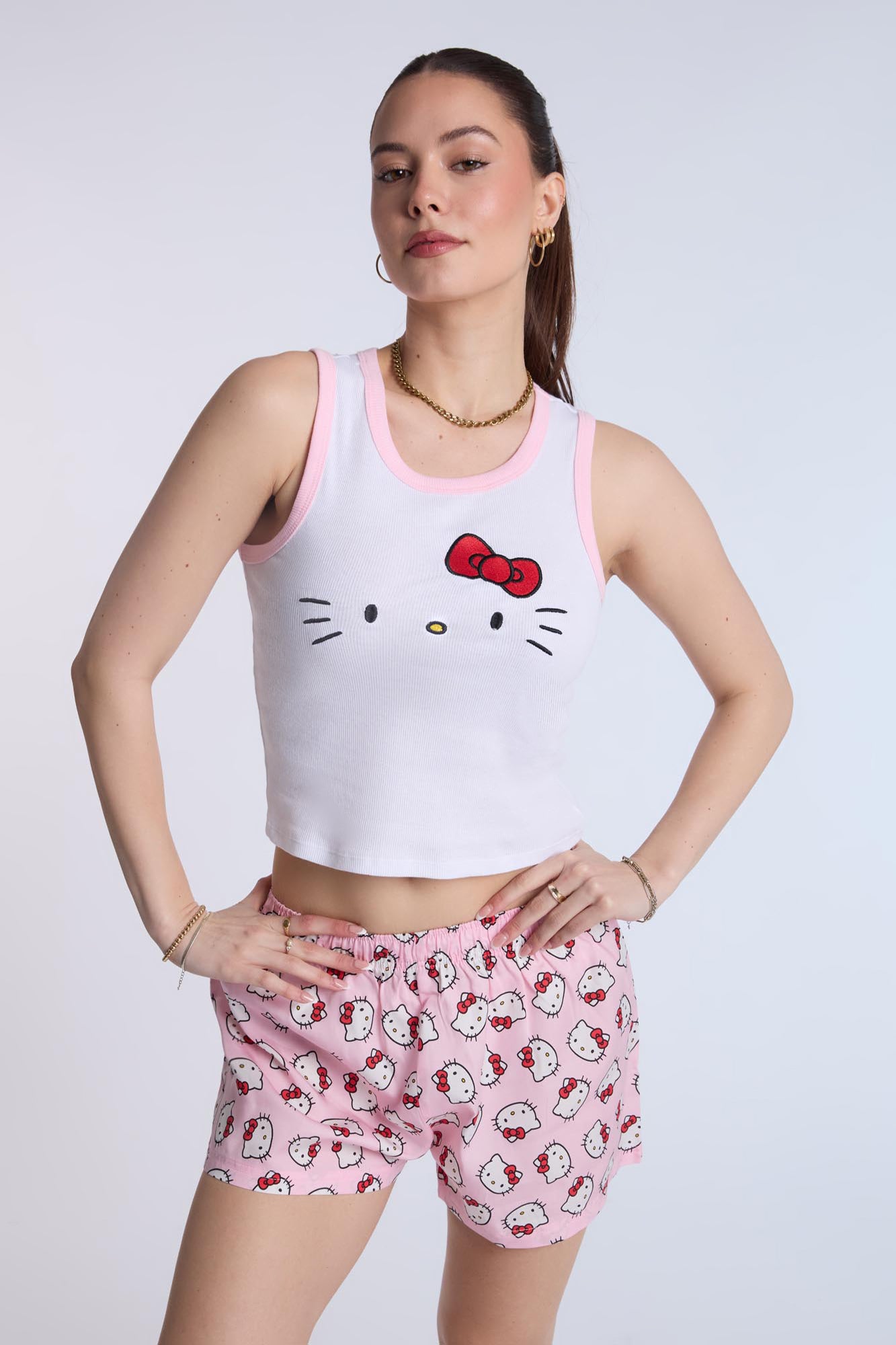 Ensemble shorts et débardeur pyjama super doux imprimé Hello Kitty