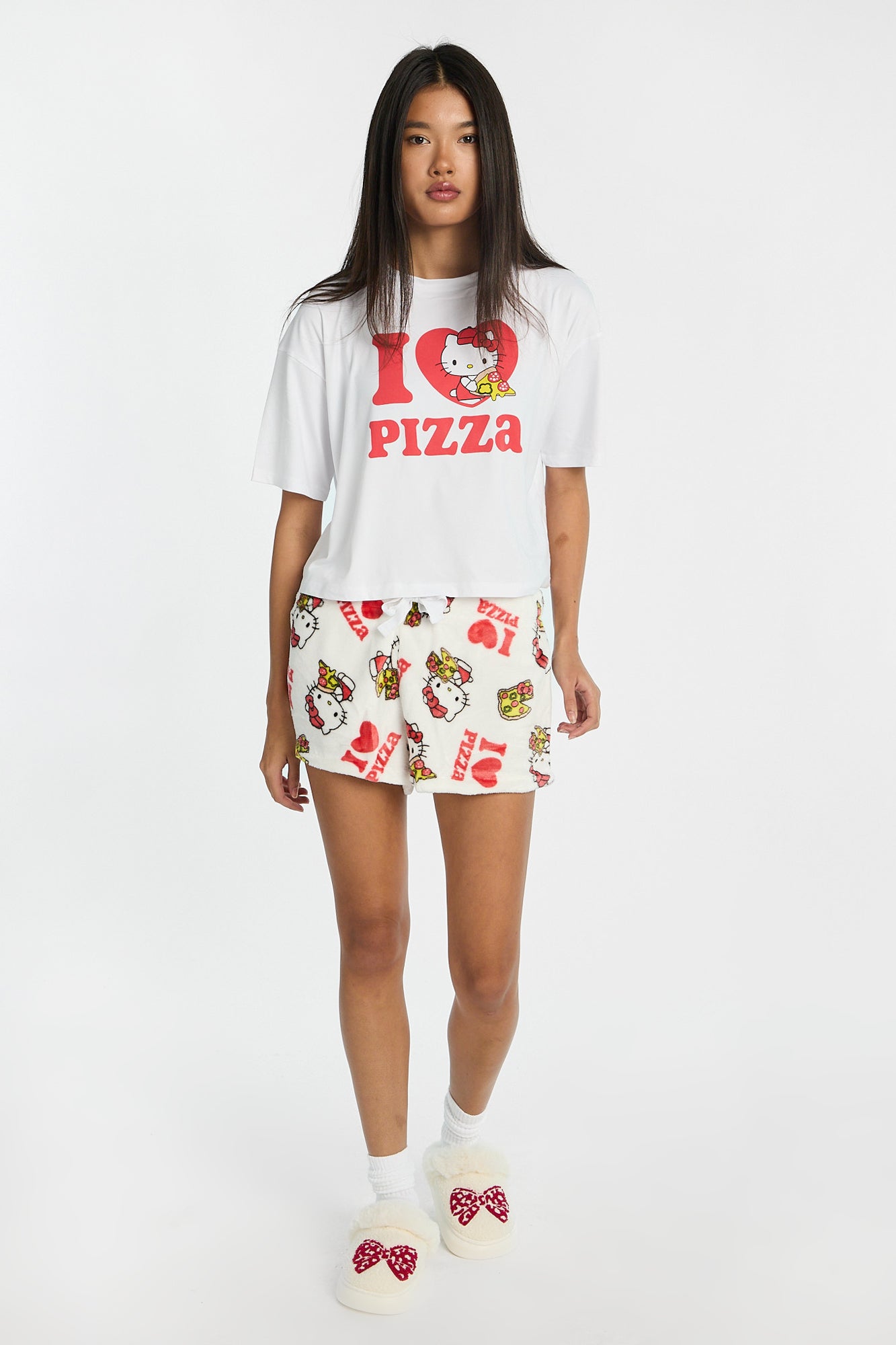 Hello Kitty I Love Pizza Pajama Tee & Plush Shorts 2-Piece Set
