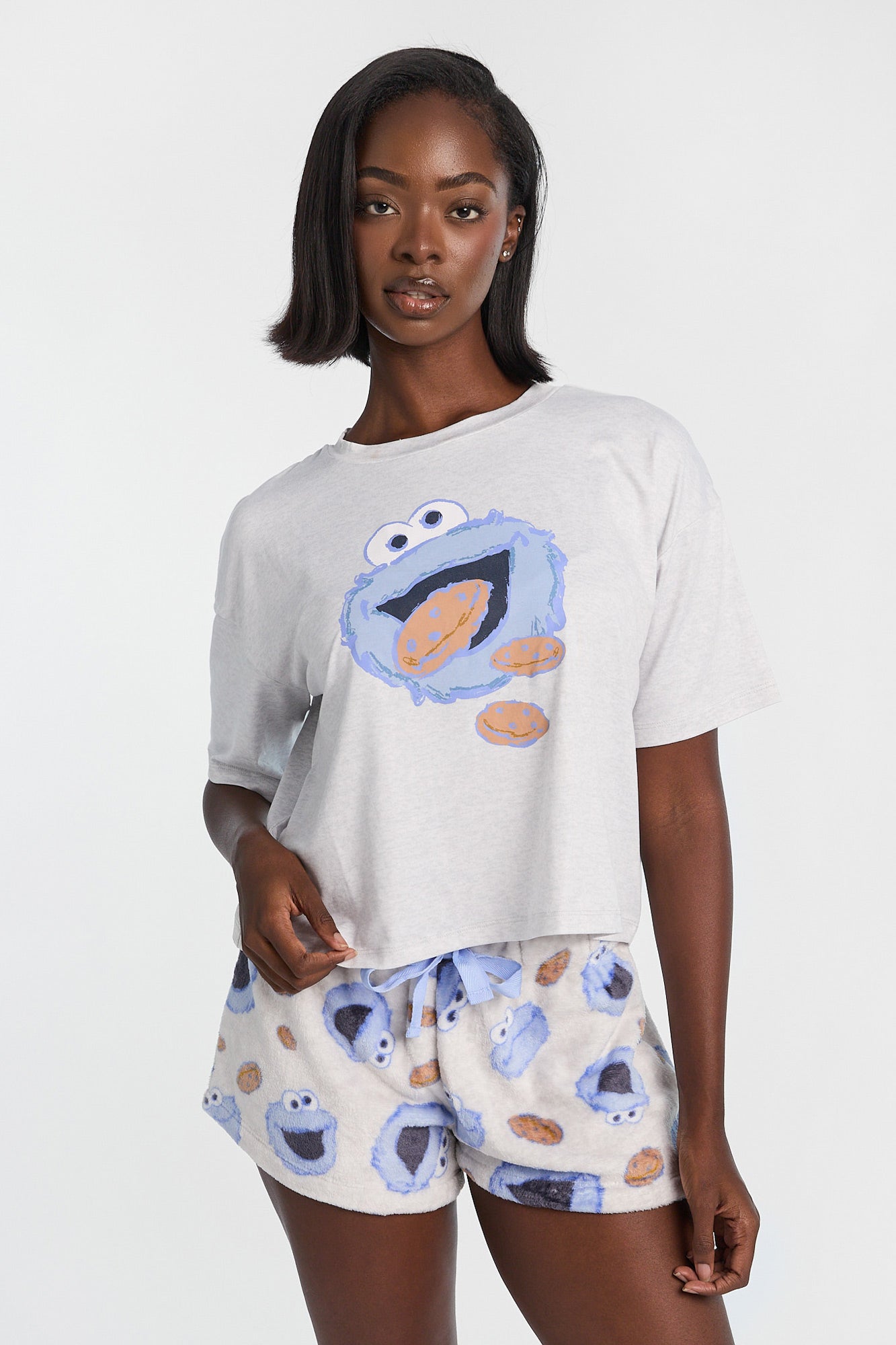 Ensemble T-shirt et short pelucheux pyjama imprimé Cookie Monster