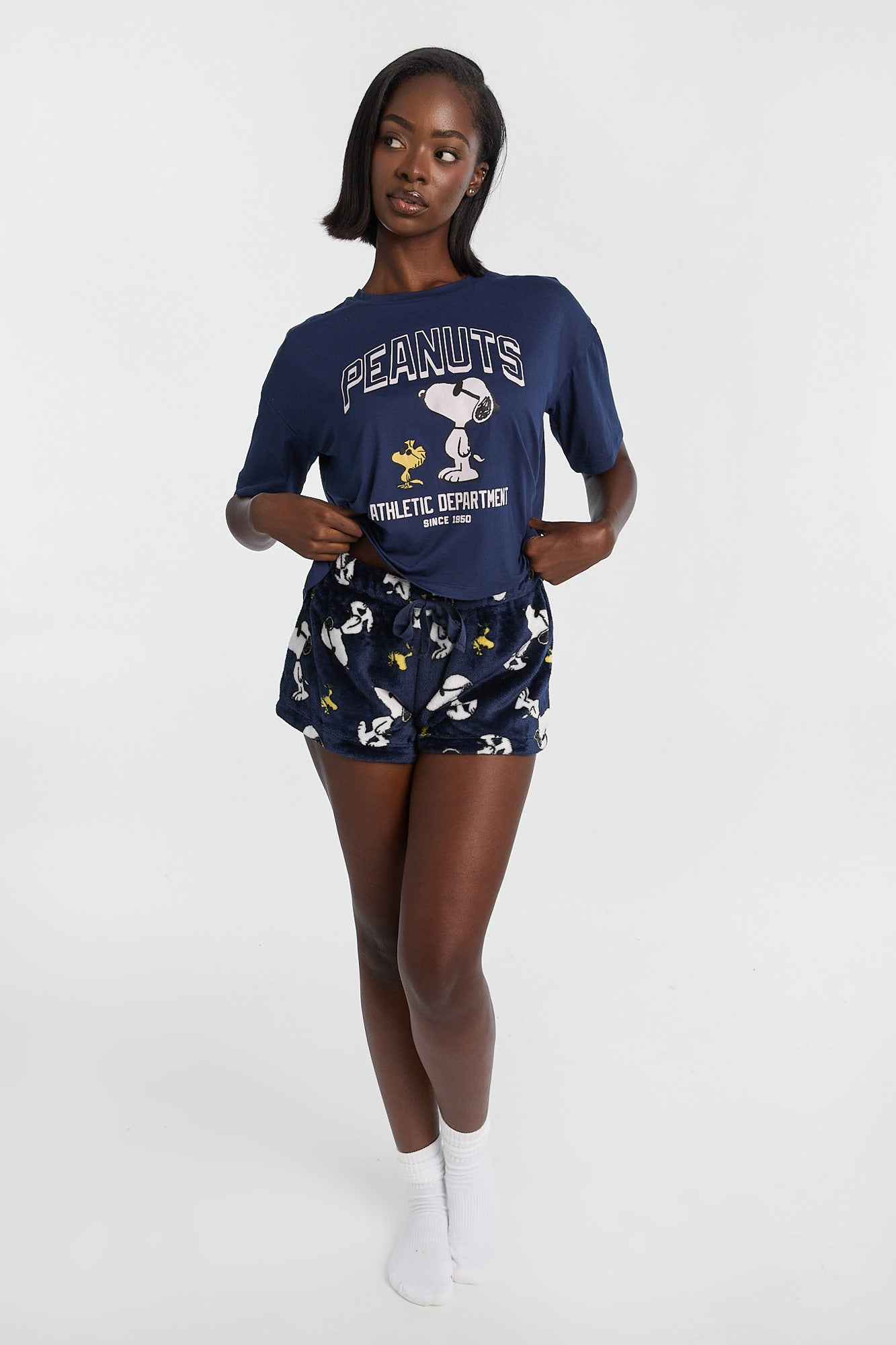 Peanuts Snoopy Pajama Tee & Plush Shorts 2-Piece Set – Bluenotes