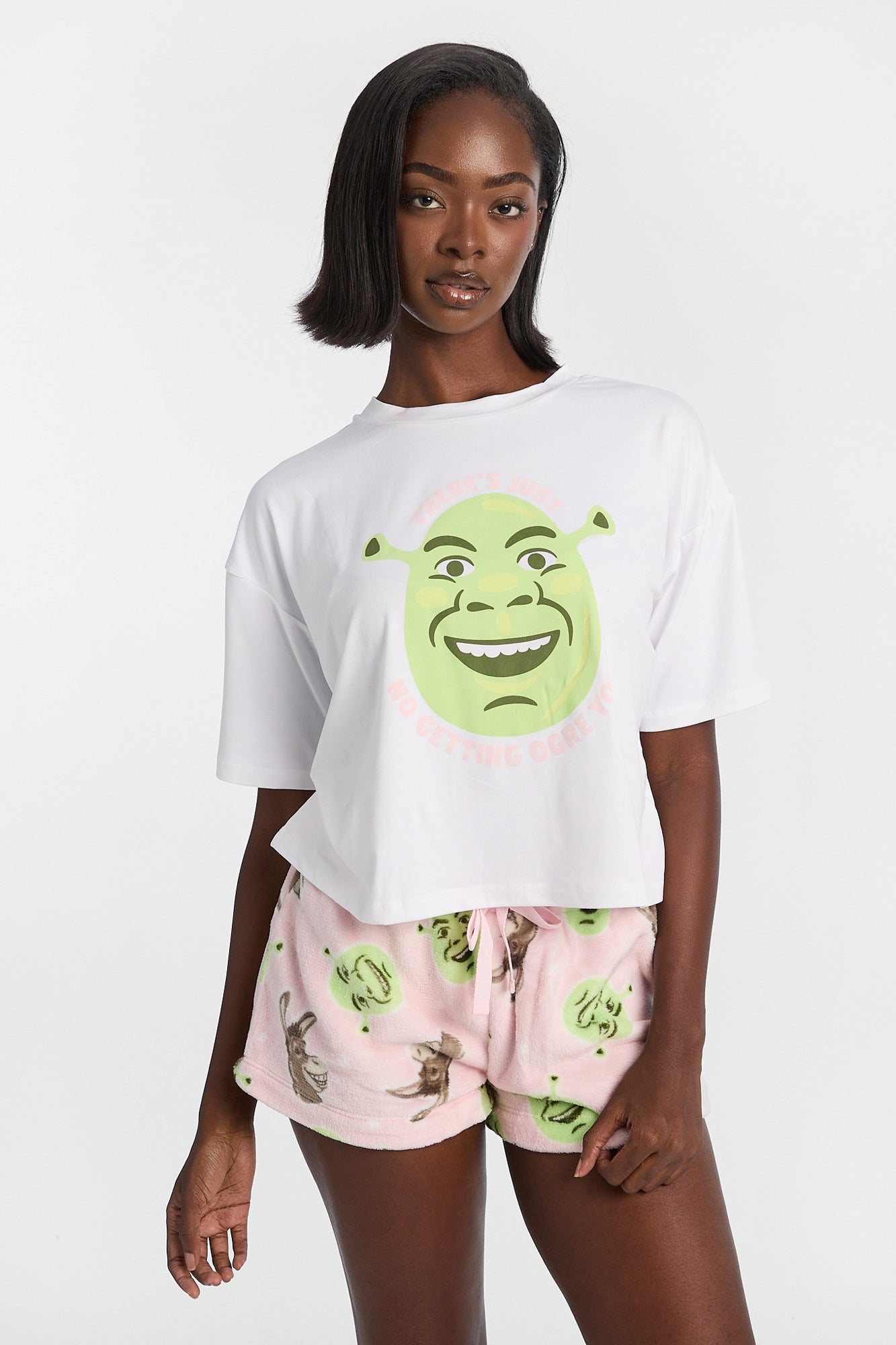 Ensemble T-shirt et short pelucheux pyjama imprimé Shrek