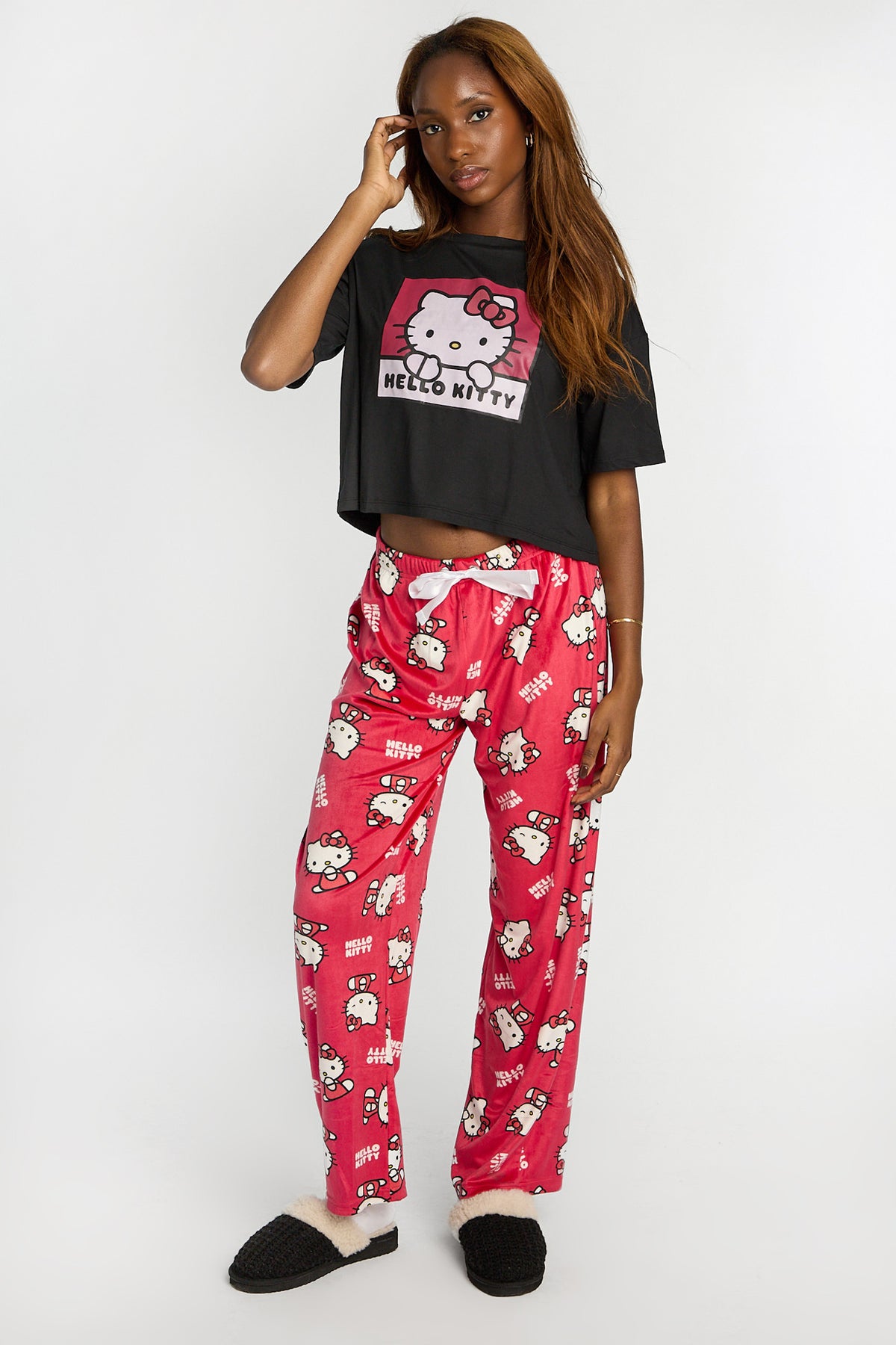 Hello Kitty Super Soft Pajama Tee And Velour Pants 2-Piece Set