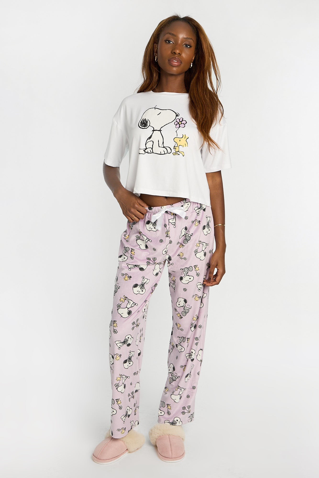 Peanuts Snoopy Flower Super Soft Pajama Tee And Velour Pants 2-Piece Set