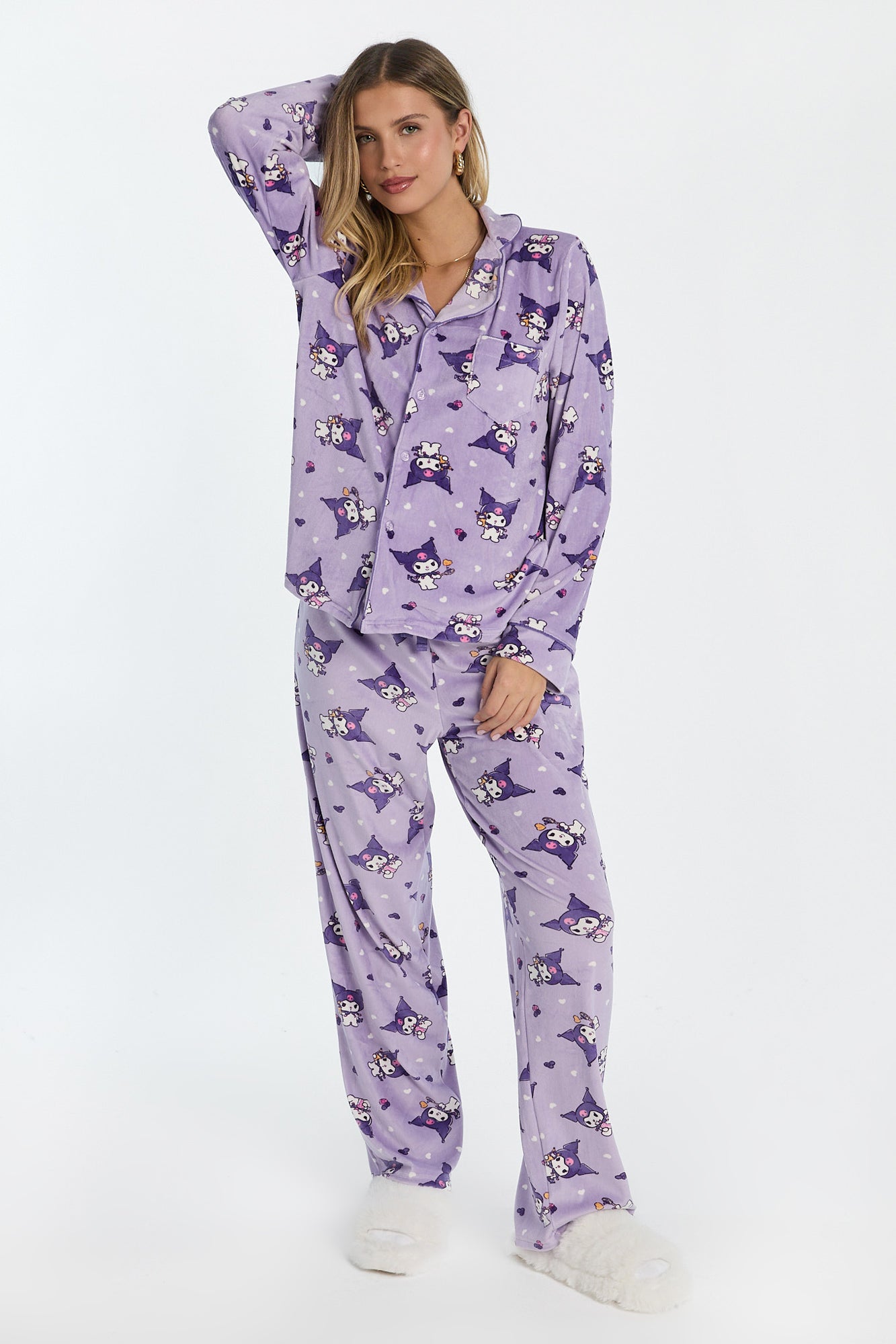 Kuromi Velour Pajama Dad Shirt And Pants 2-Piece Set