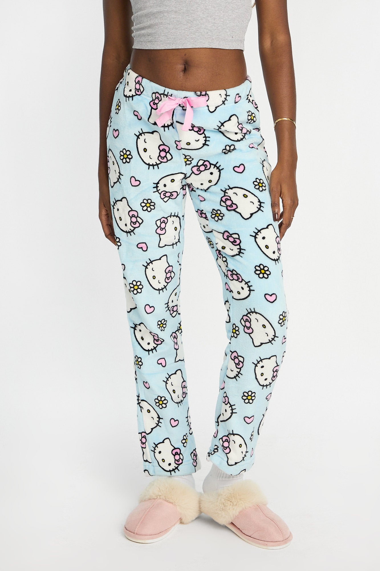 Pantalon pyjama pelucheux imprimé Hello Kitty fleur
