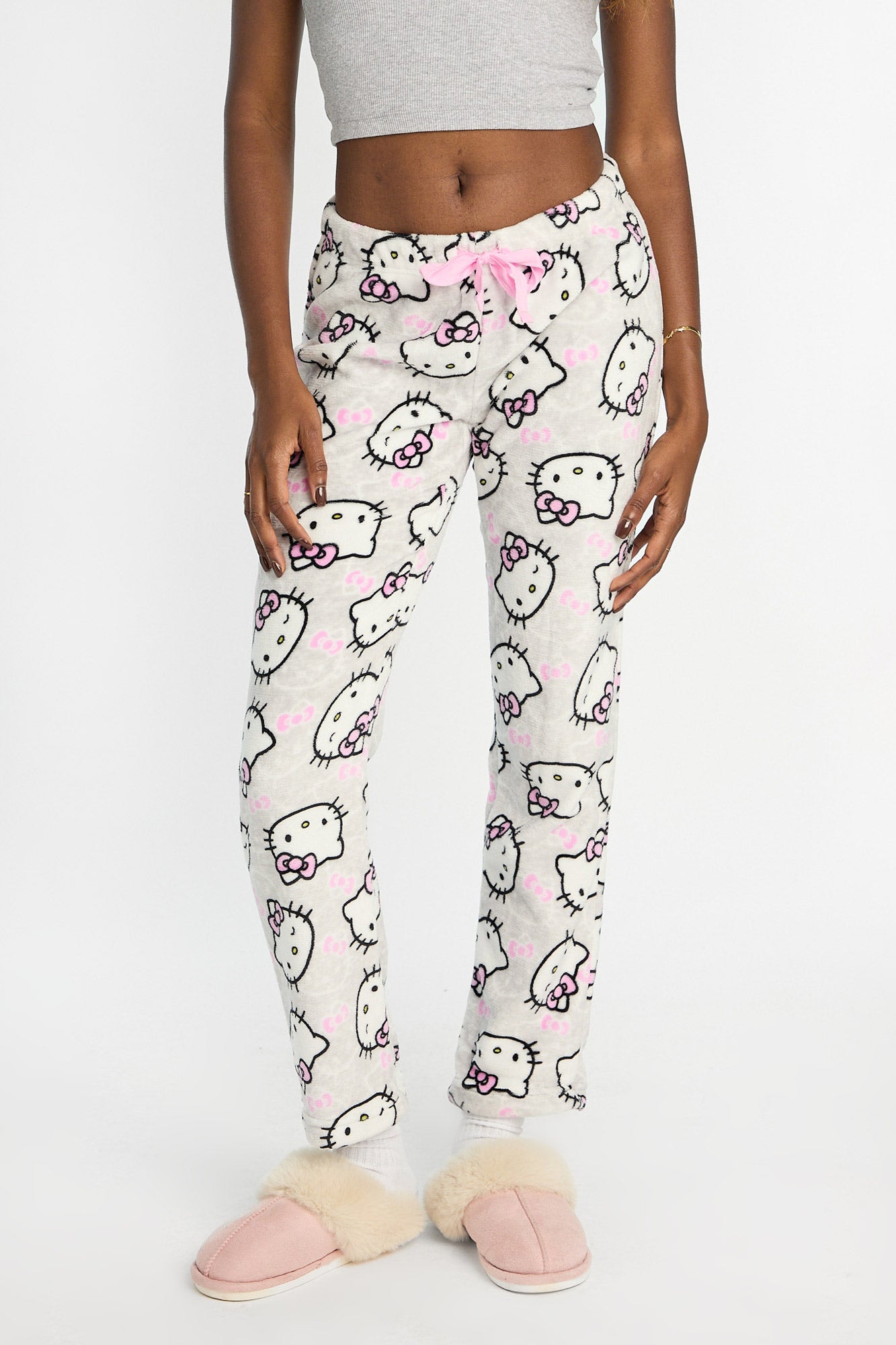 Pantalon pyjama pelucheux imprimé Hello Kitty noeud