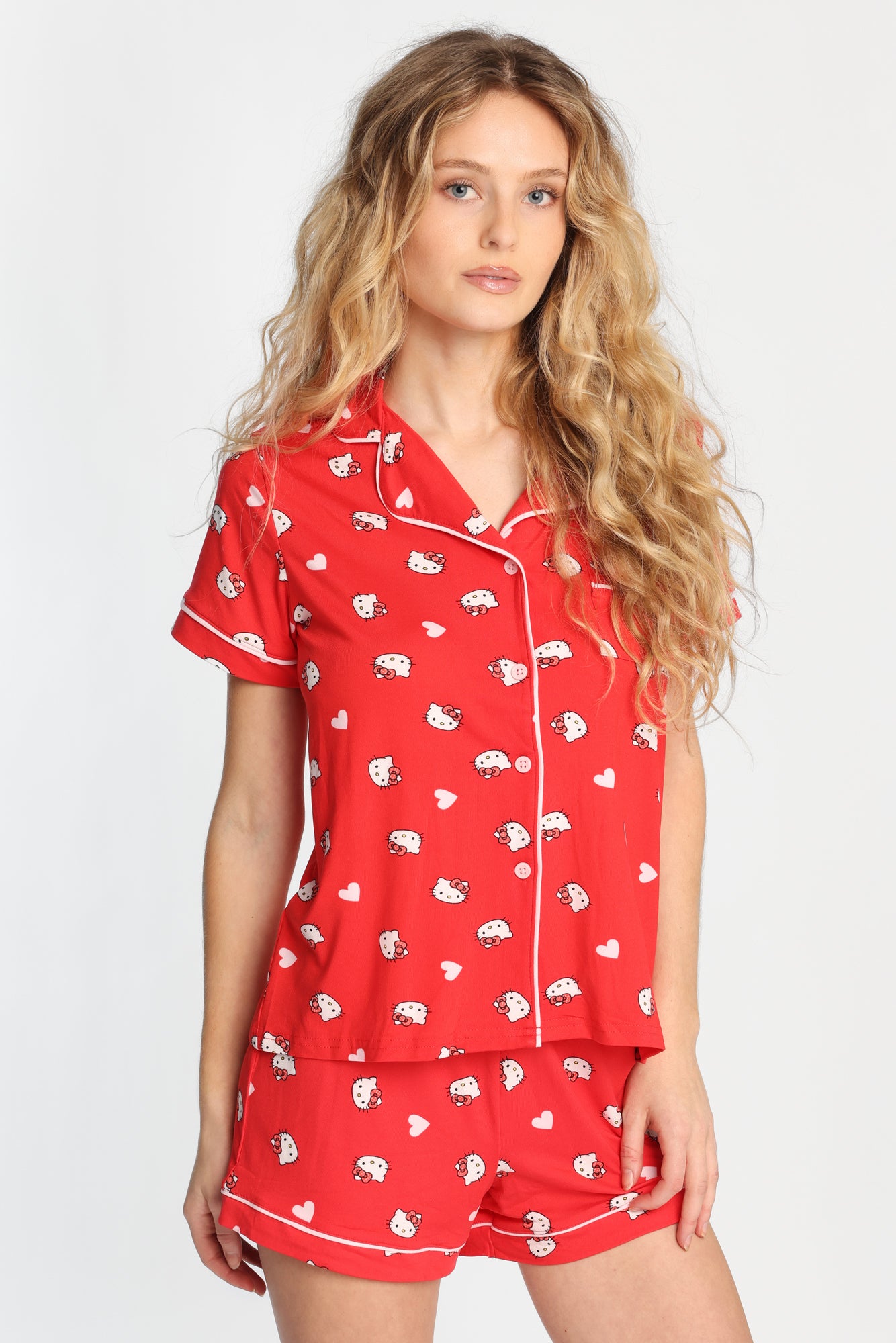 Hello Kitty Super Soft Printed Dad Pajama Shirt & Shorts 2-Piece Set