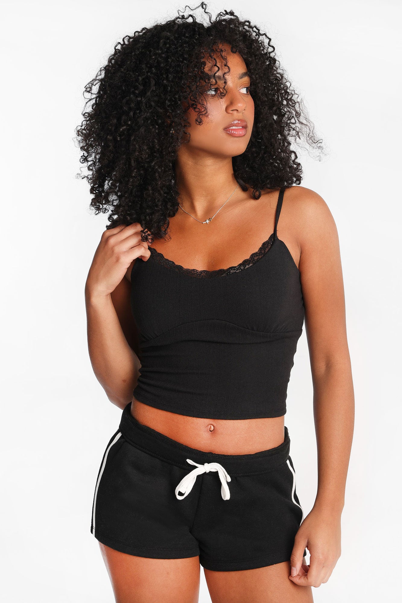 AERO Pointelle Knit Sweetheart Neckline Cropped Cami