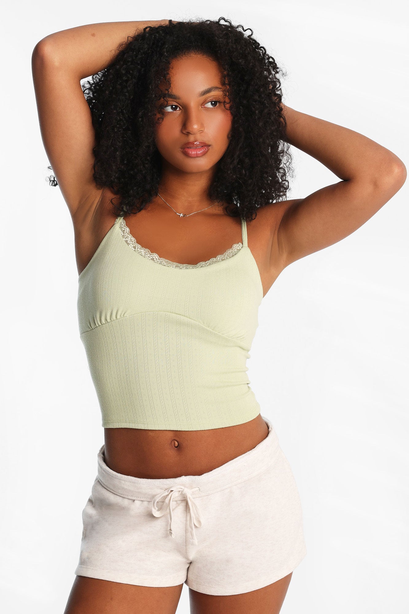 AERO Pointelle Knit Sweetheart Neckline Cropped Cami