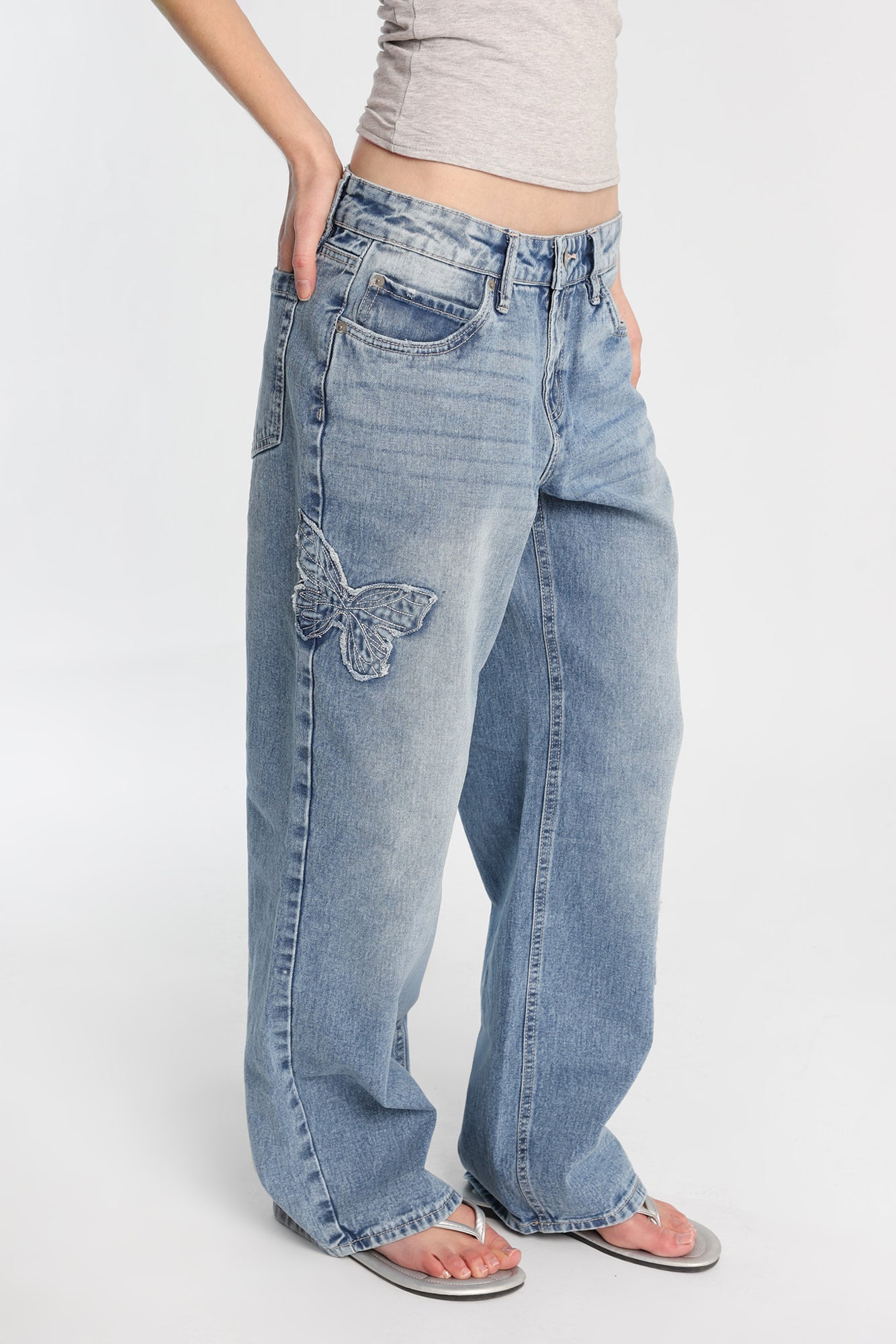AERO Butterfly Embroidered Low Rise Baggy Jeans