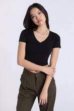 Cotton Short Sleeve V-Neck Cropped Tee thumbnail 2