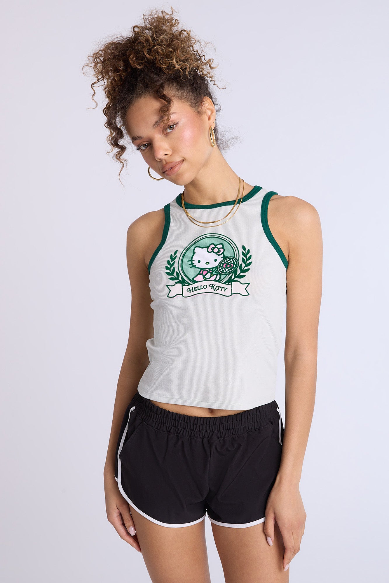 Hello Kitty Crest Graphic Ribbed High Neck Tank Top