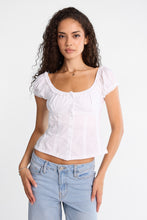 AERO Poplin Short Puff Sleeve Scoop Neck Button-Up Top thumbnail 2