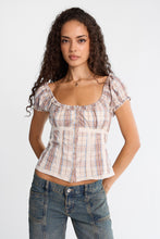 AERO Poplin Short Puff Sleeve Scoop Neck Button-Up Top thumbnail 1
