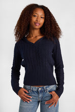 Cable Knit Hooded V-Neck Sweater thumbnail 13