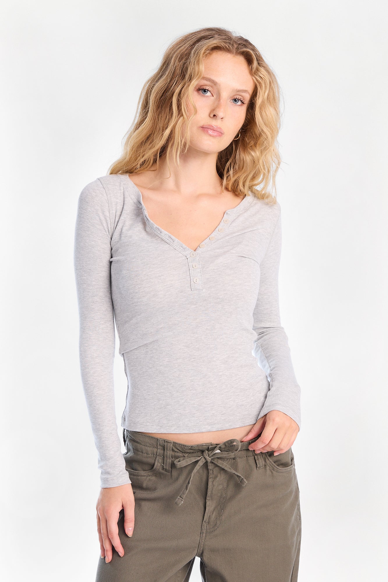 AERO Long Sleeve Longline Henley Top