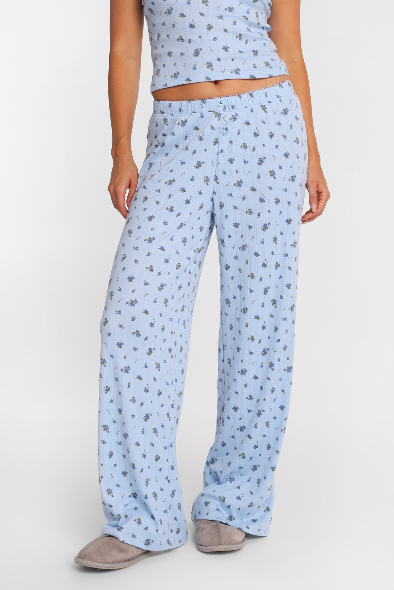 Pantalon pyjama à jambes larges en tricot pointelle AERO
