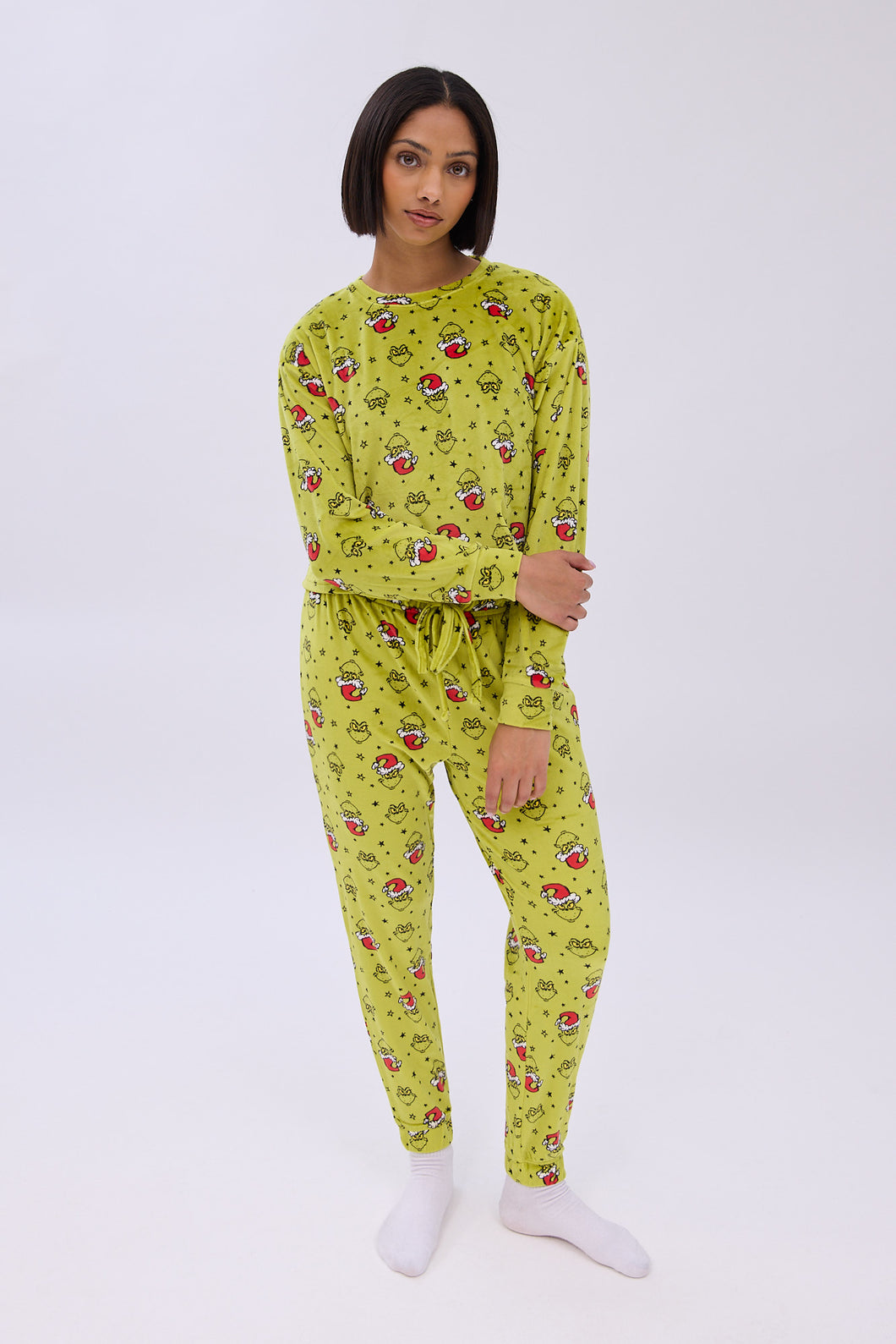 The Grinch Printed Velour Pajama Jogger And Tee Set Bluenotes