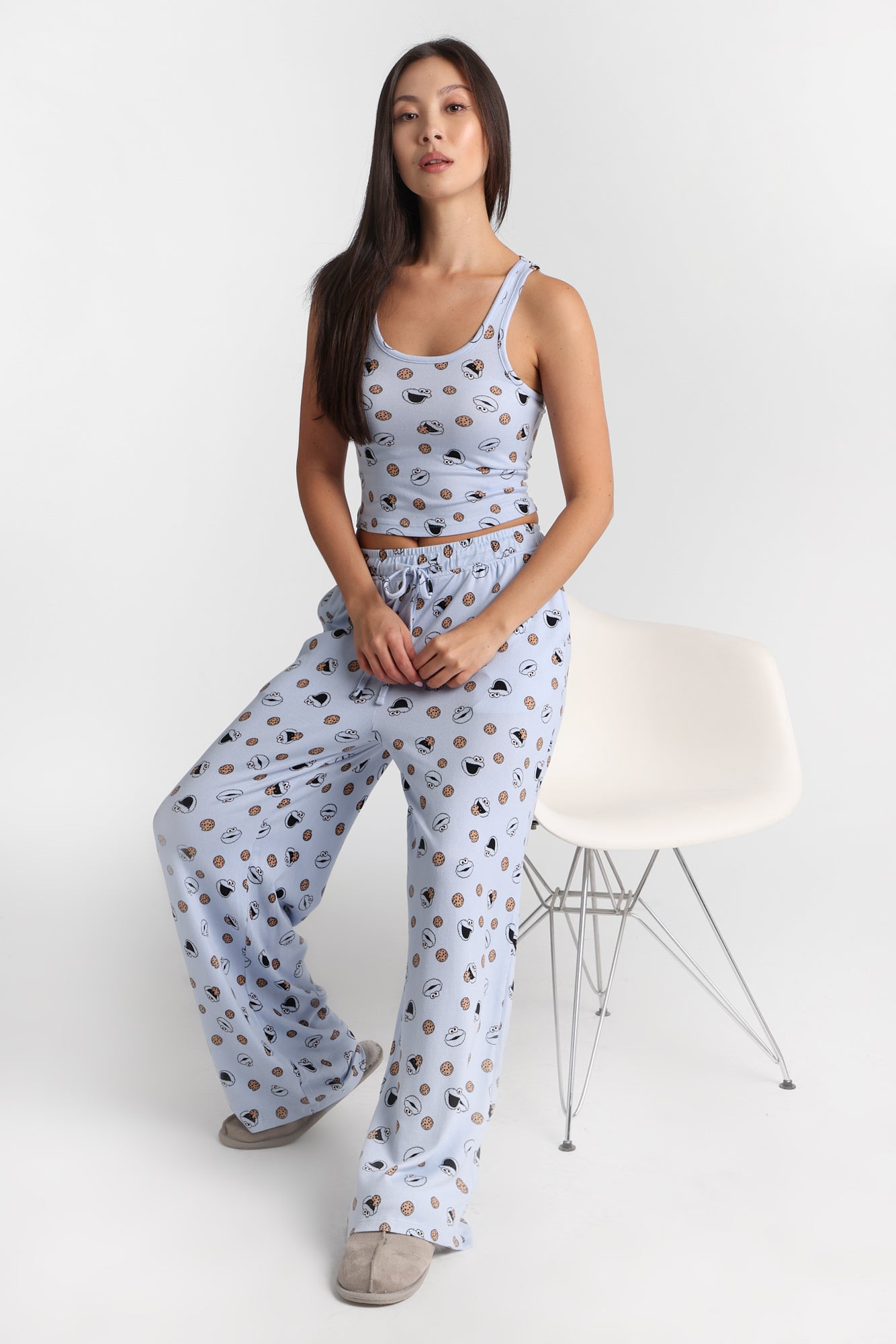 Ensemble pantalon à jambe large et débardeur pyjama super doux imprimé Cookie Monster