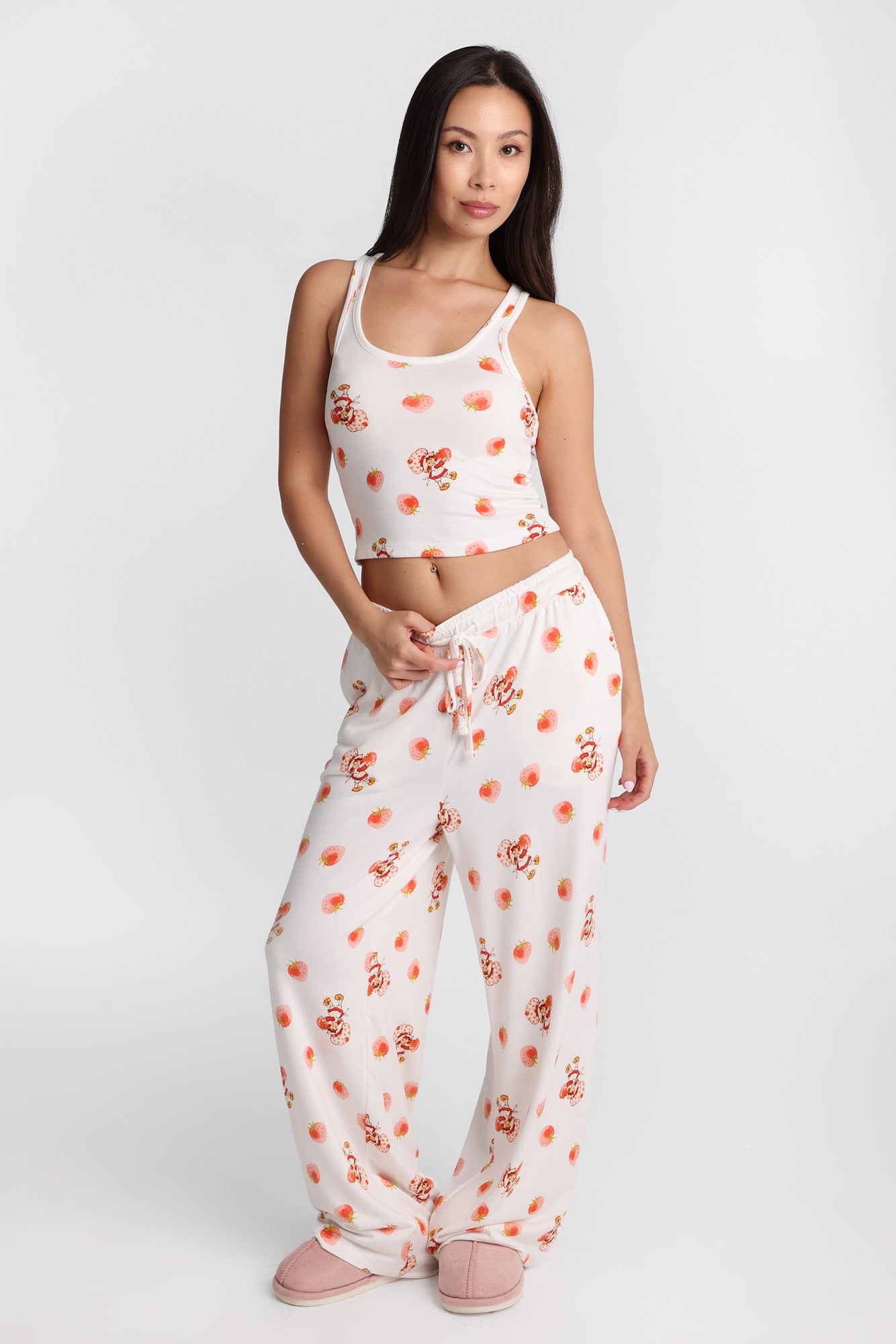 Ensemble pantalon à jambe large et débardeur pyjama super doux imprimé Charlotte aux fraises