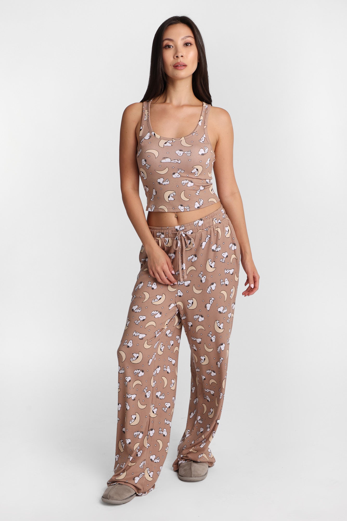 Ensemble pantalon à jambe large et débardeur pyjama super doux imprimé lune Peanuts Snoopy