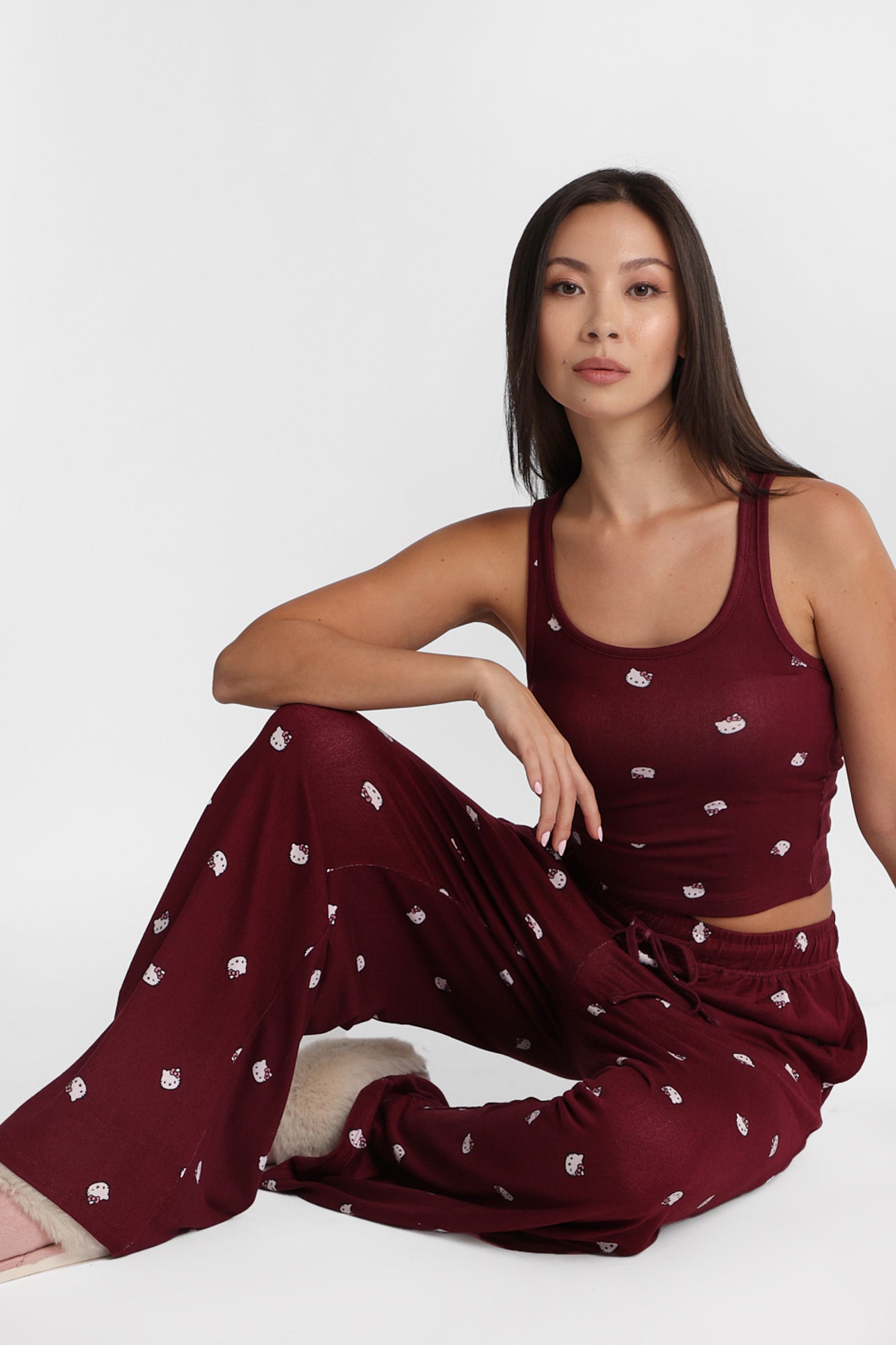 Ensemble pantalon à jambe large et débardeur pyjama super doux imprimé Hello Kitty