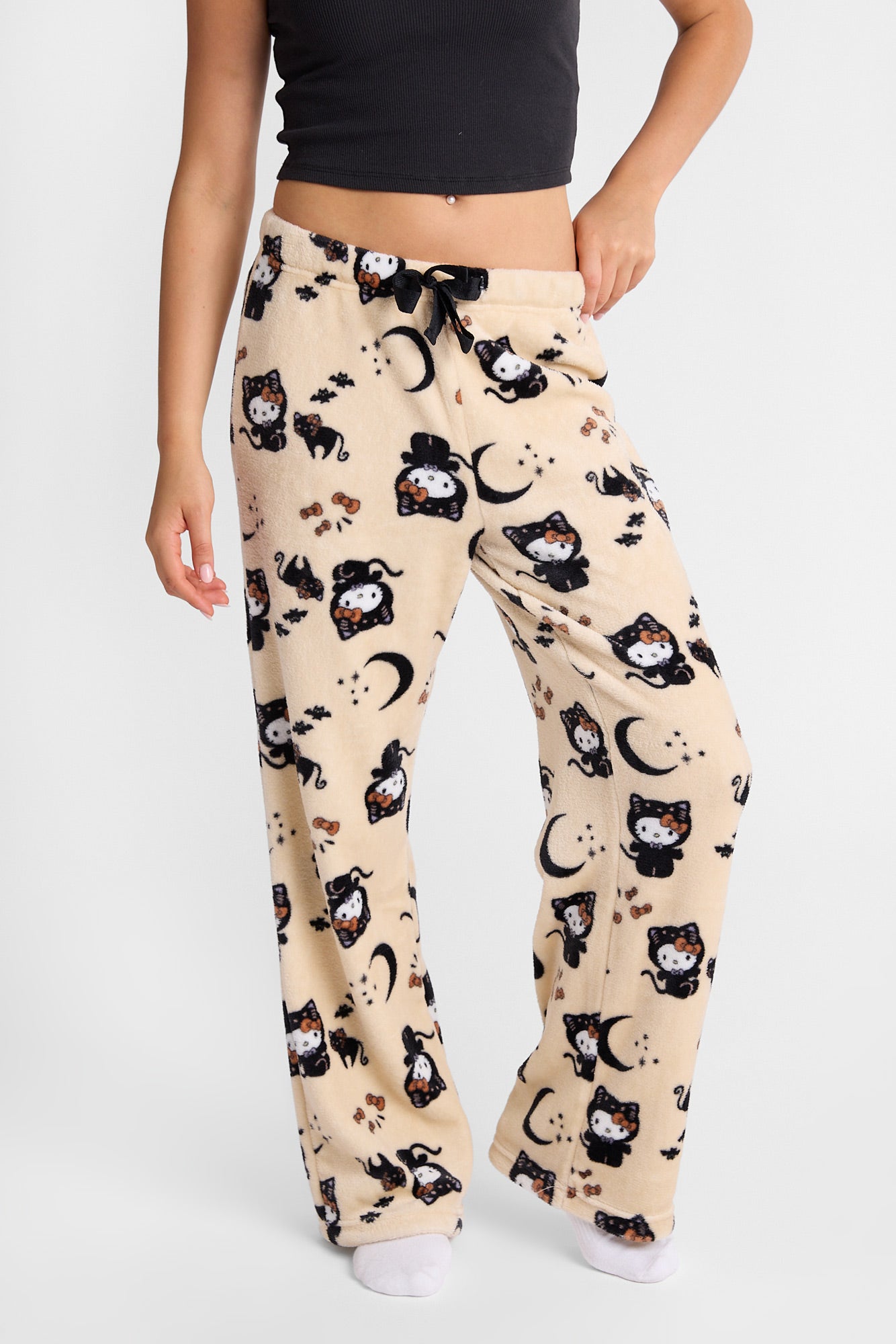 Hello Kitty Black Cat & Crescent Moon Plush Pajama Pants