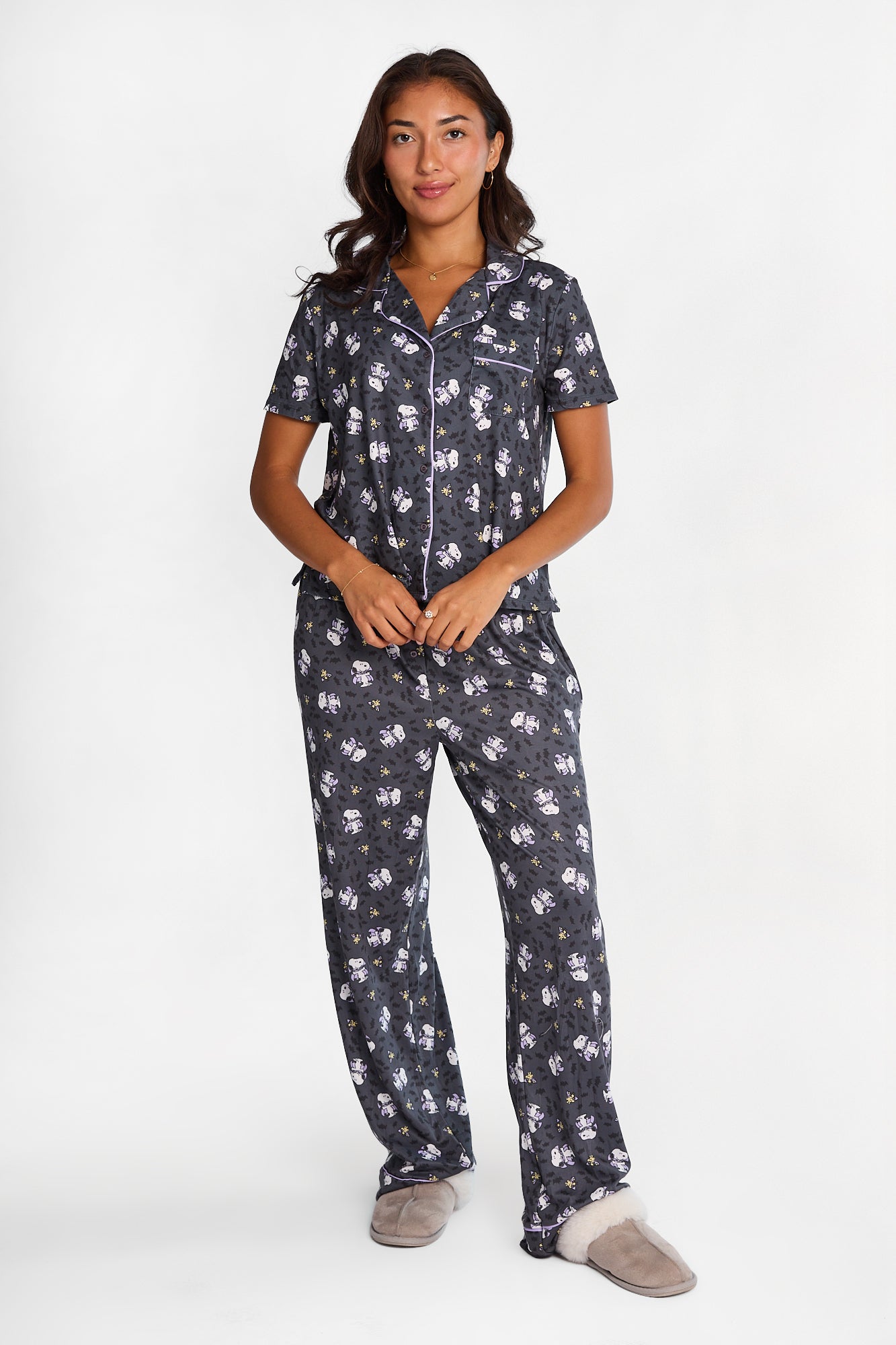 Ensemble chemise et pantalon pyjama coupe Dad Super Doux imprimé Vampire Peanuts Snoopy