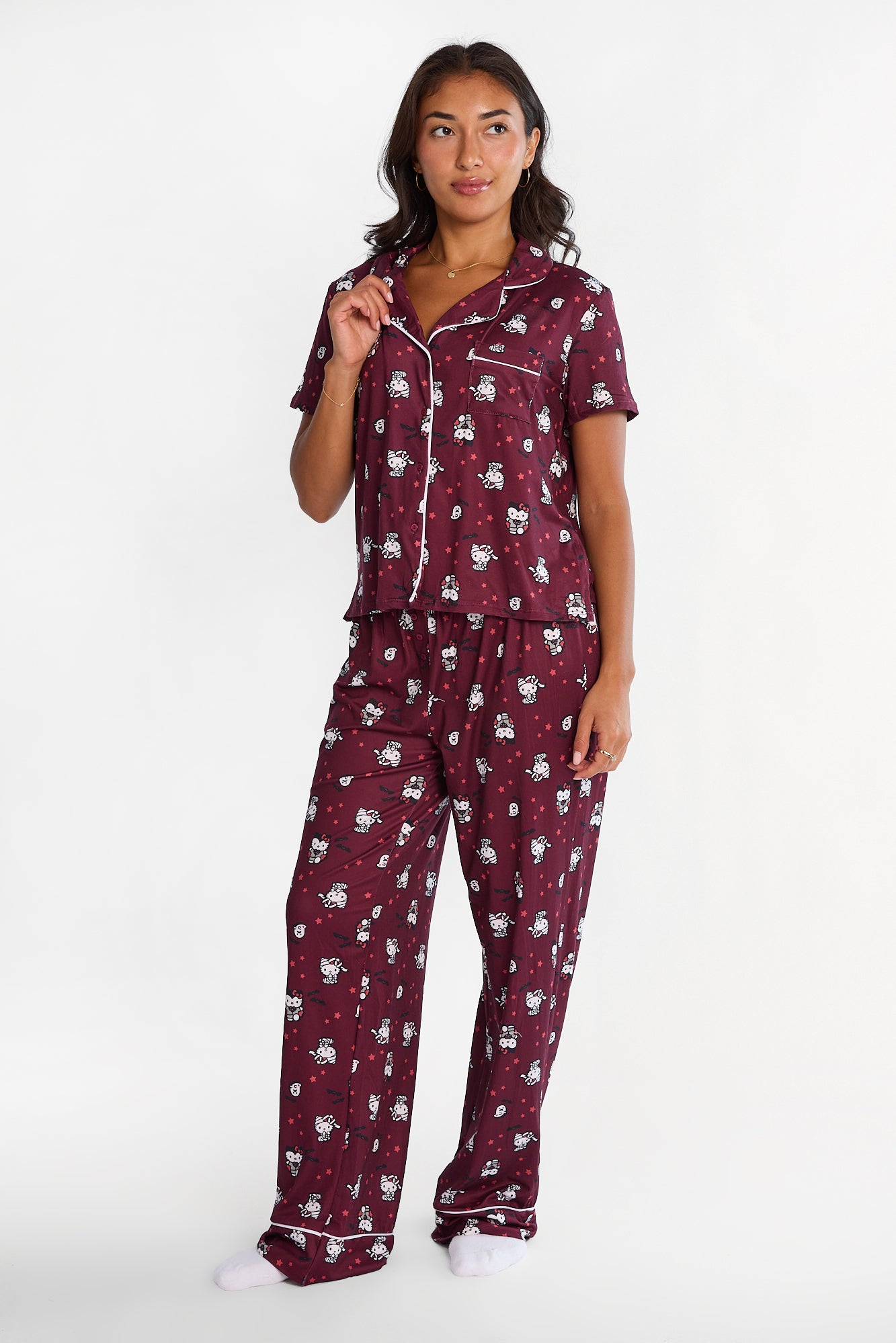 Ensemble chemise et pantalon pyjama coupe Dad Super Doux imprimé Hello Kitty Mummy