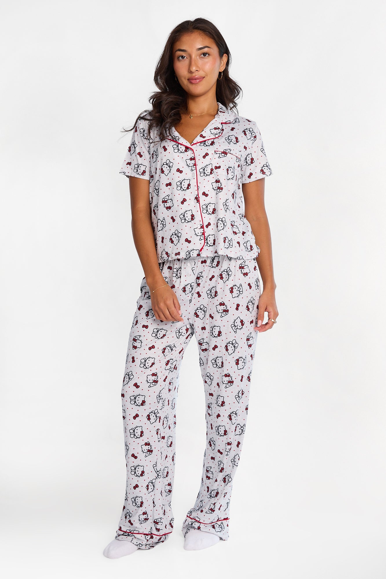 Ensemble chemise et pantalon pyjama coupe Dad Super Doux imprimé Hello Kitty