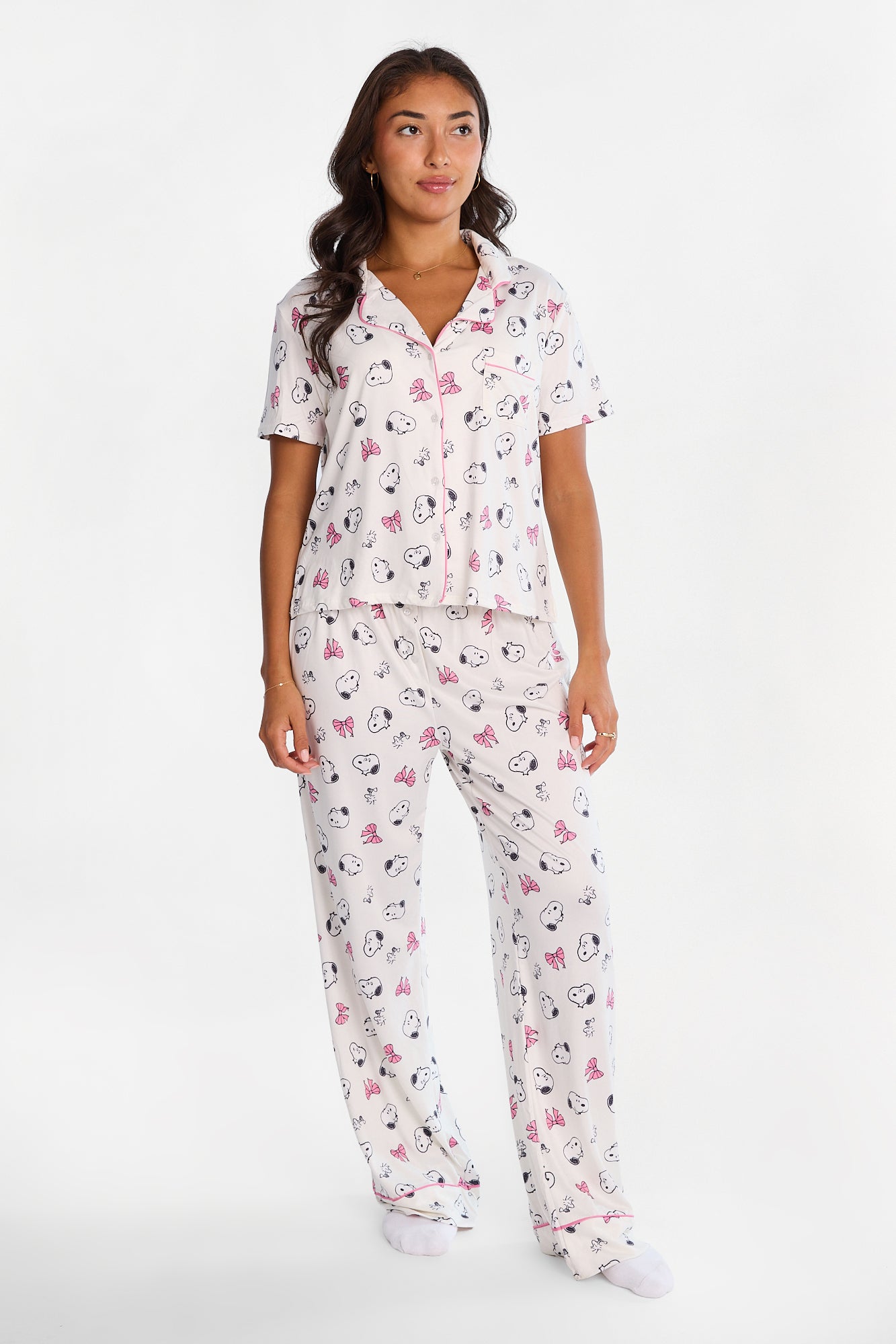 Ensemble chemise et pantalon pyjama coupe Dad Super Doux imprimé boucle Peanuts Snoopy