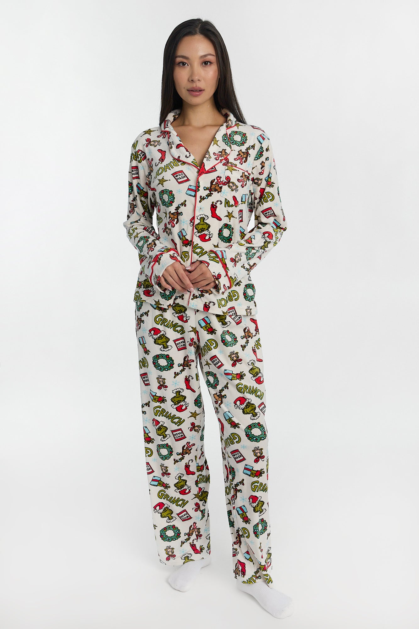 Ensemble chemise et pantalon pyjama coupe Dad Le Grincheux guirlande