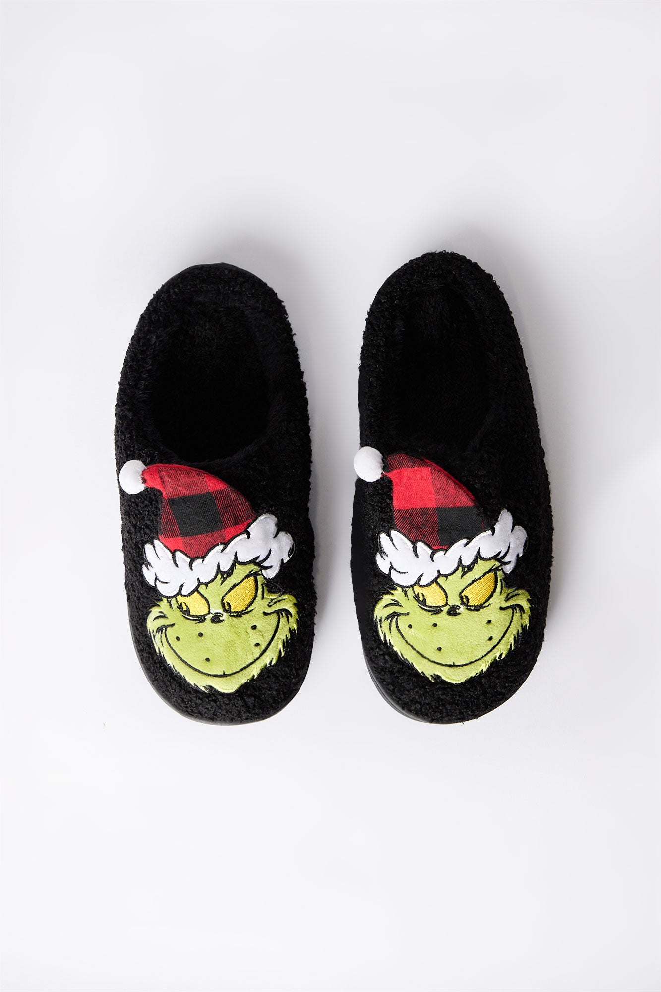 Pantoufles peluche à carreaux Le Grinch chapeau de Noël