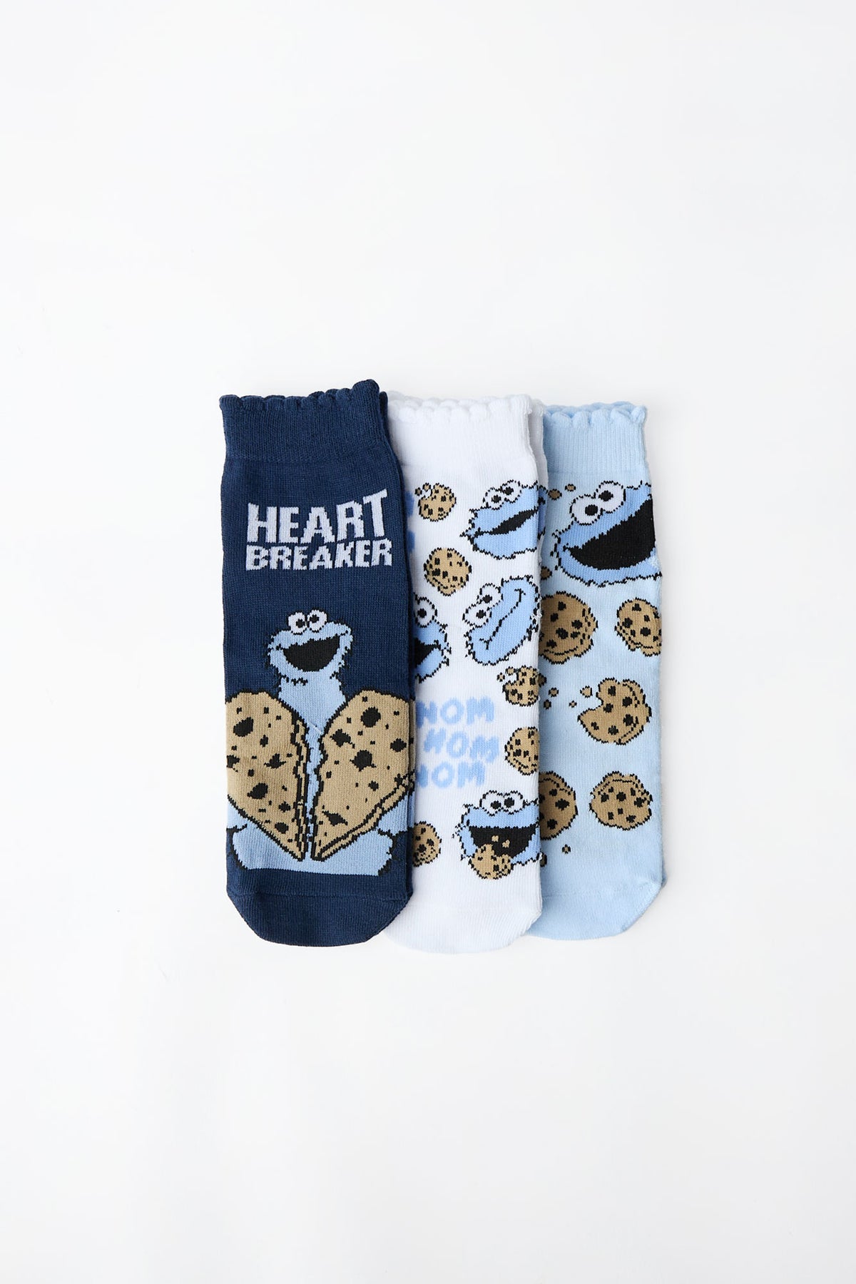 Cookie Monster Scalloped Ankle Socks 3-Pack