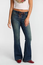 AERO Low Rise Vintage Wash Lace-Up Flare Jeans thumbnail 1