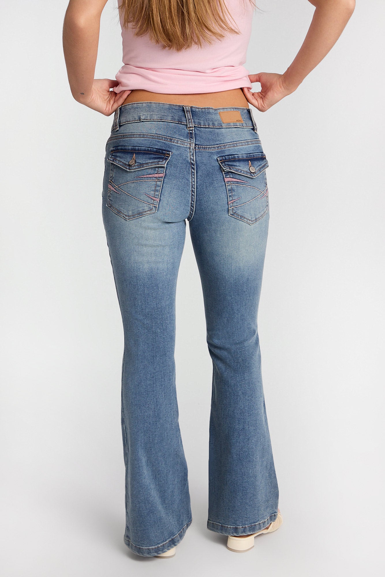 AERO Embroidered Low Rise Flare Jeans