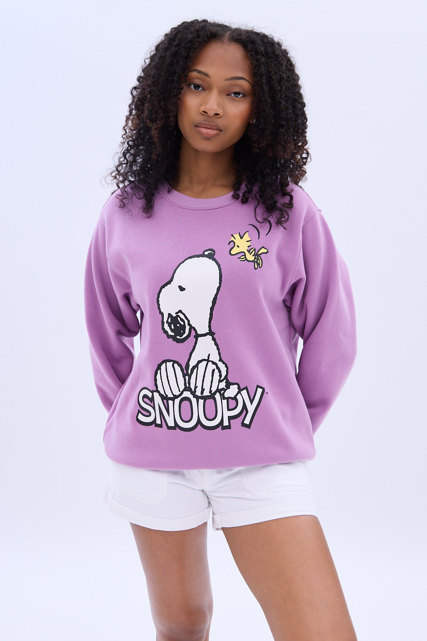 Peanuts Snoopy Woodstock Graphic Crew Neck Sweatshirt