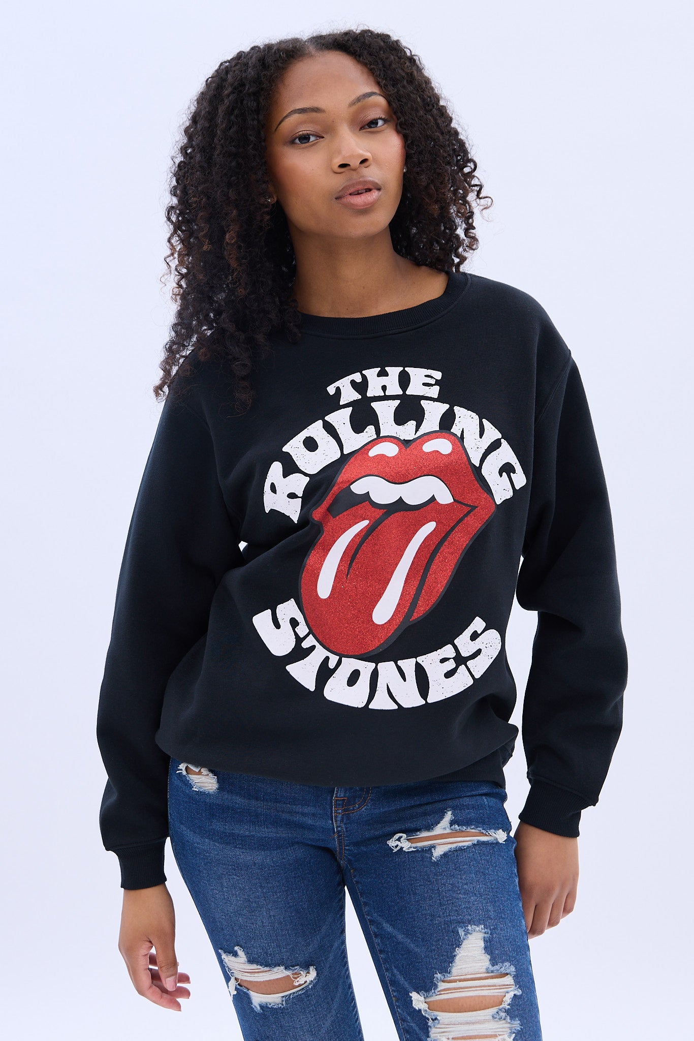 The Rolling Stones Glitter Graphic Crew Neck Sweatshirt