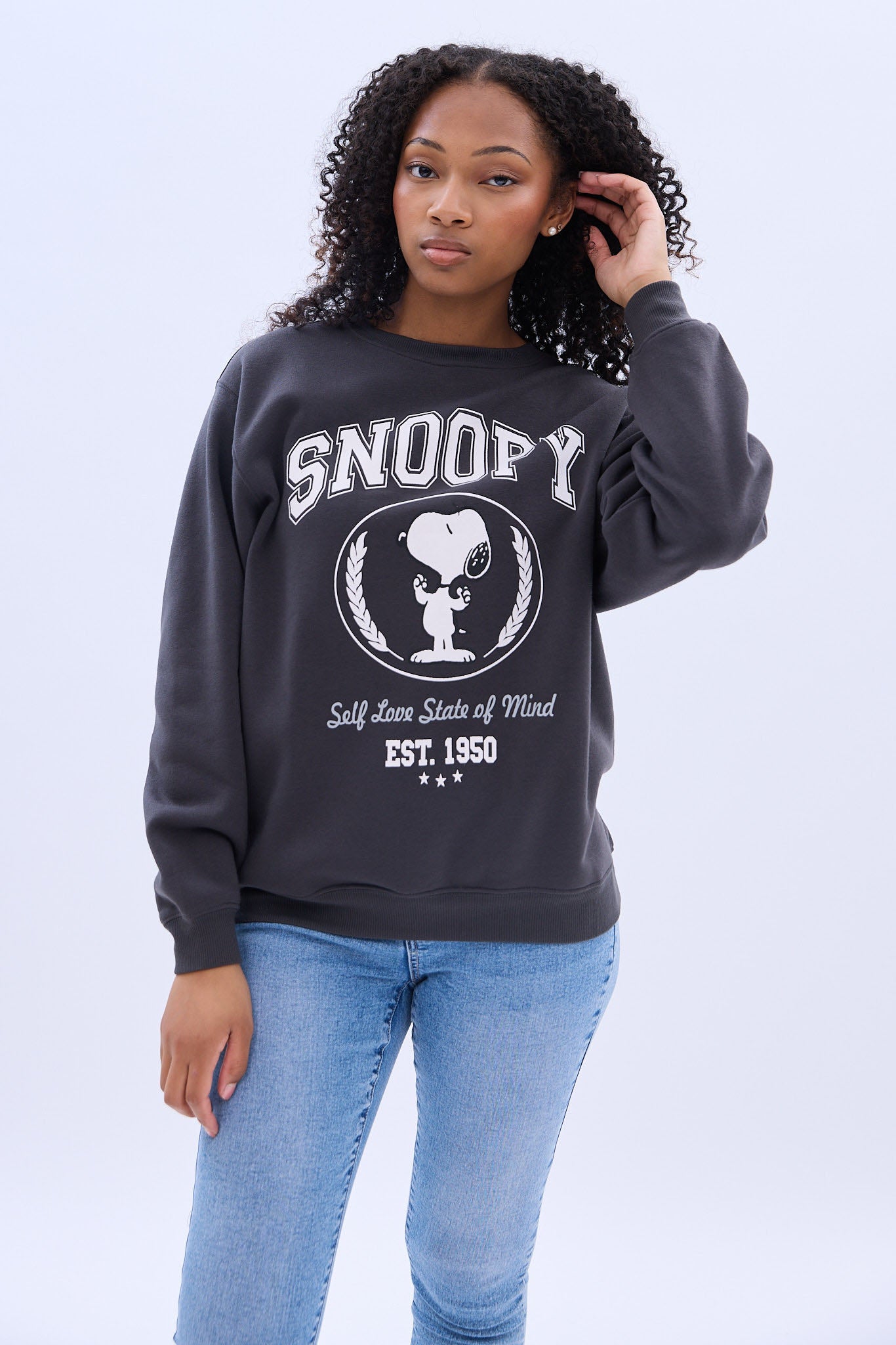 Peanuts Snoopy Self-Love Graphic Crew Neck Sweatshirt