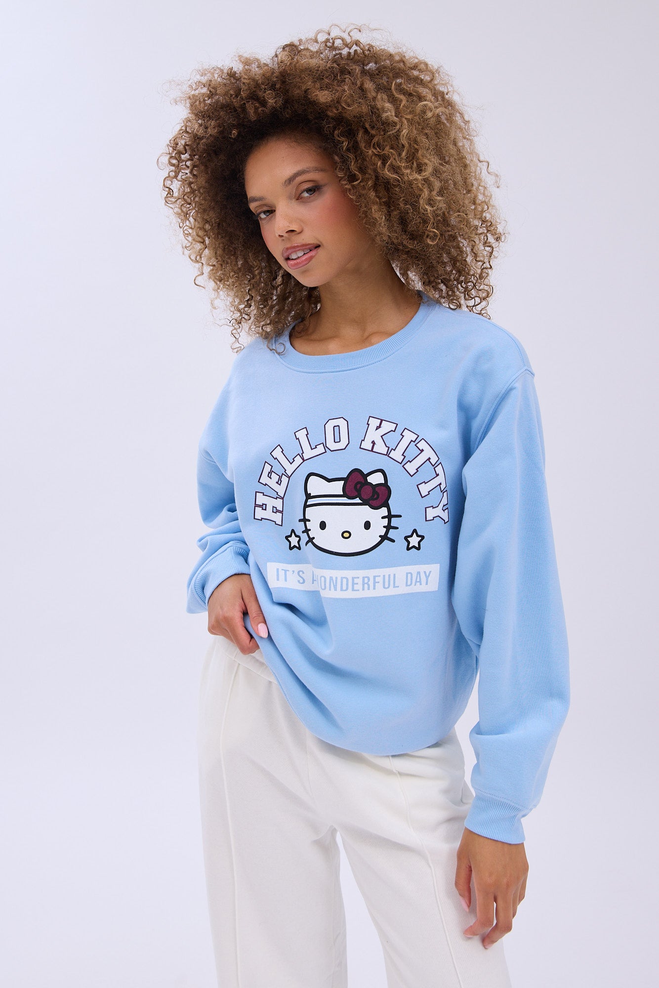 Hello Kitty It's A Wonderful Day Graphic Crew Neck Relaxed Sweatshirt