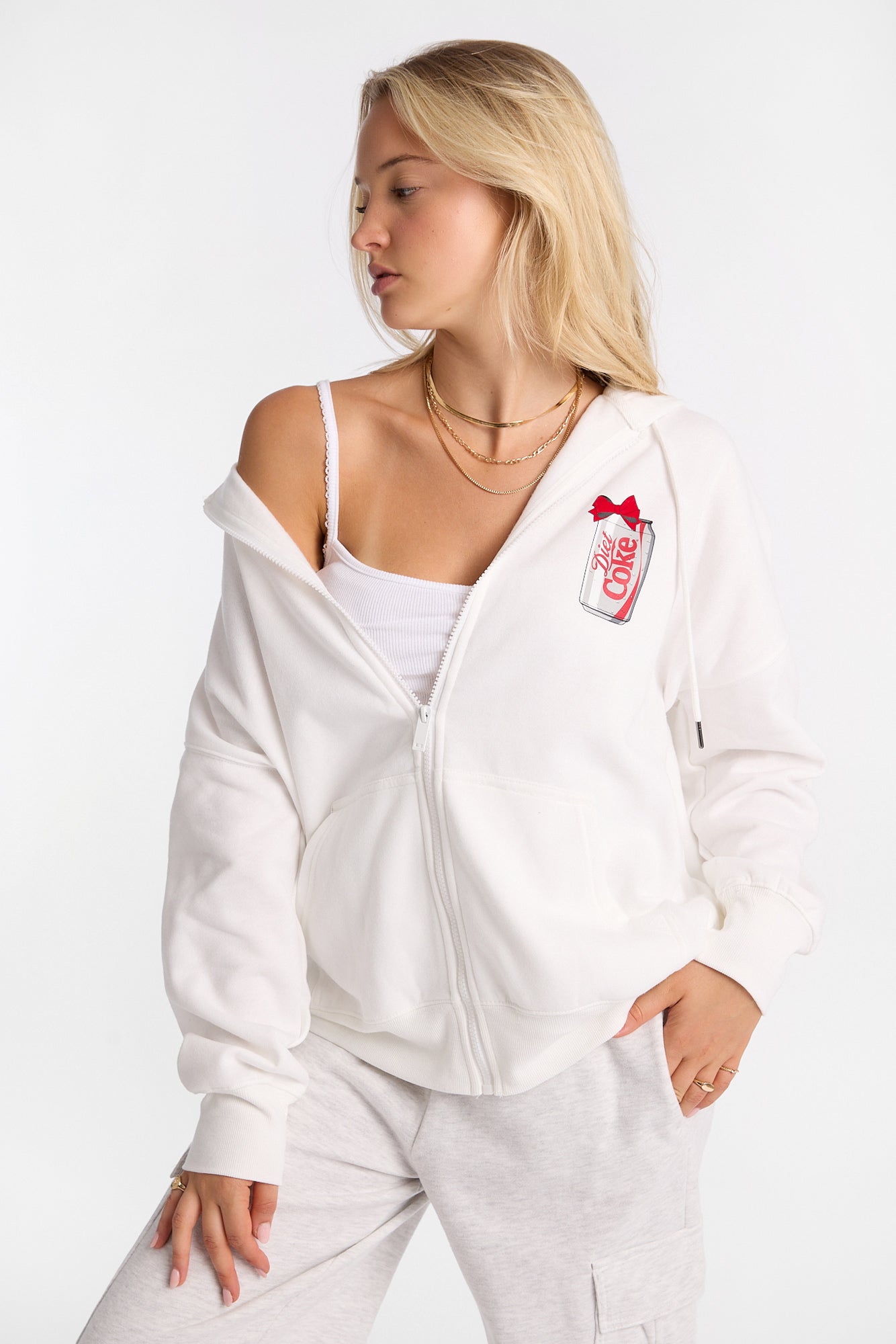 Diet Coca-Cola Graphic Oversized Zip-Up Hoodie