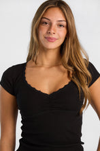 AERO Lace Trim Short Sleeve Sweetheart Neck Top thumbnail 3