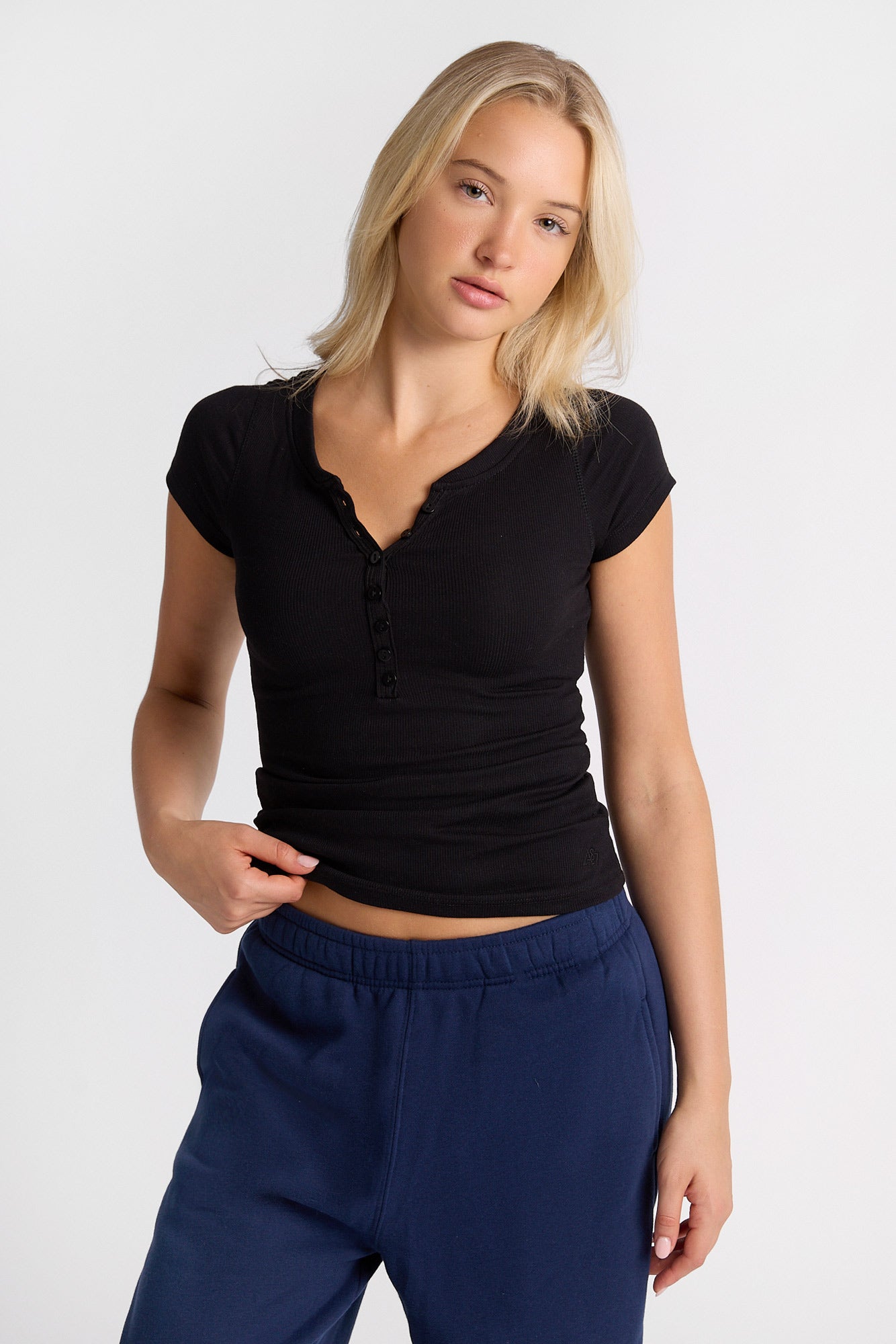 AERO Short Sleeve Longline Henley Tee