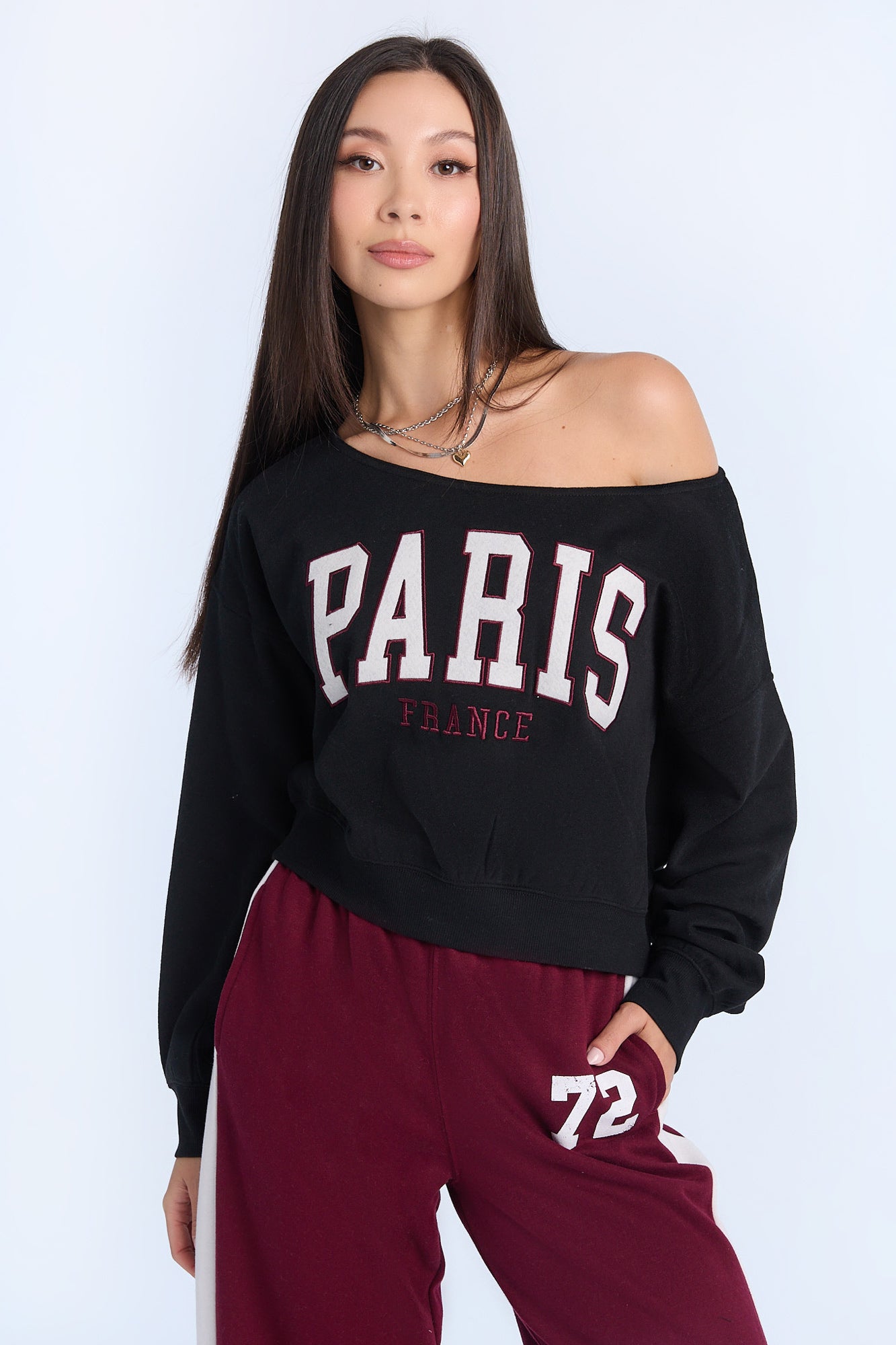 AERO Graphic Off-Shoulder Sweatshirt