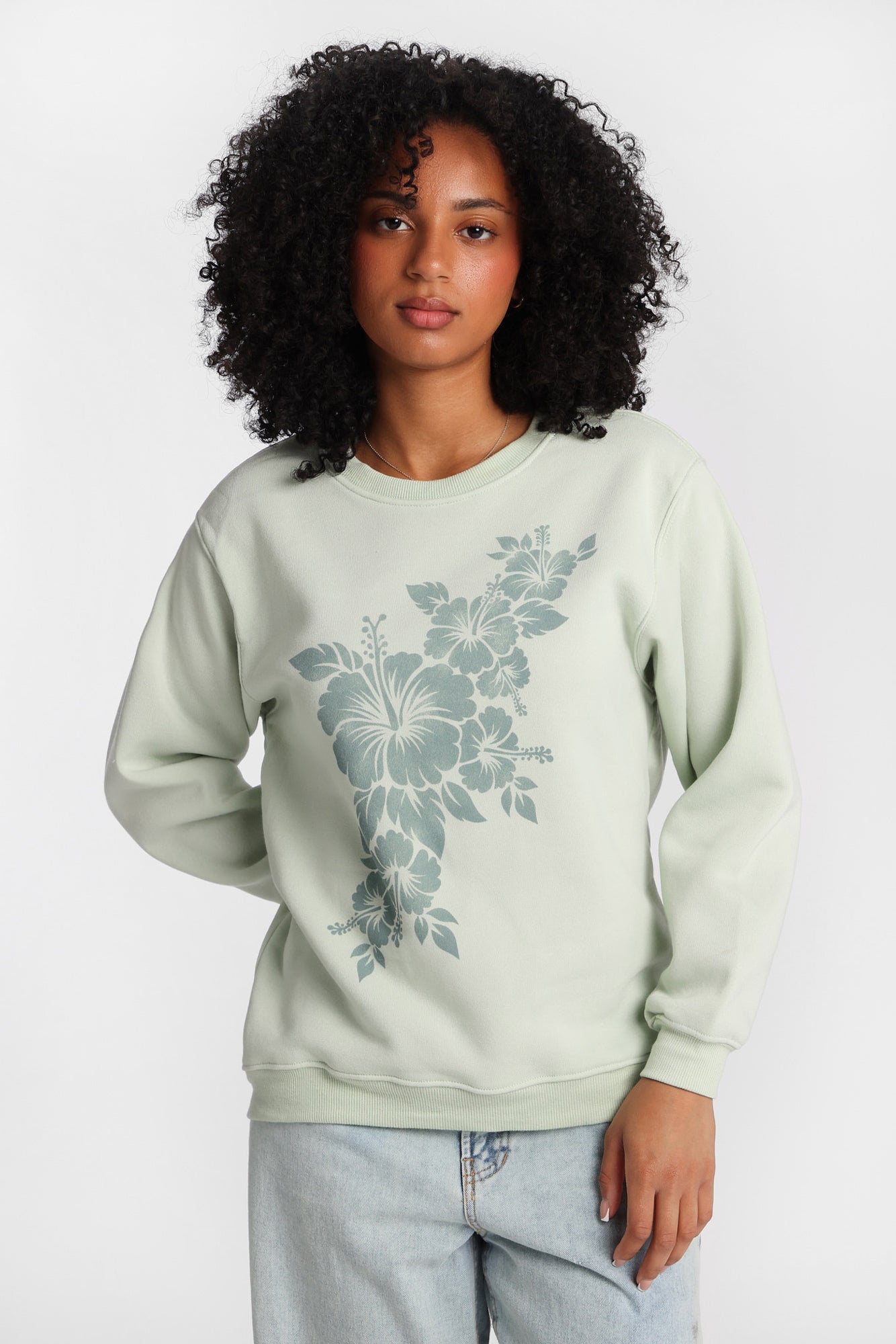 AERO Hibiscus Graphic Oversized Crew Neck Sweatshirt