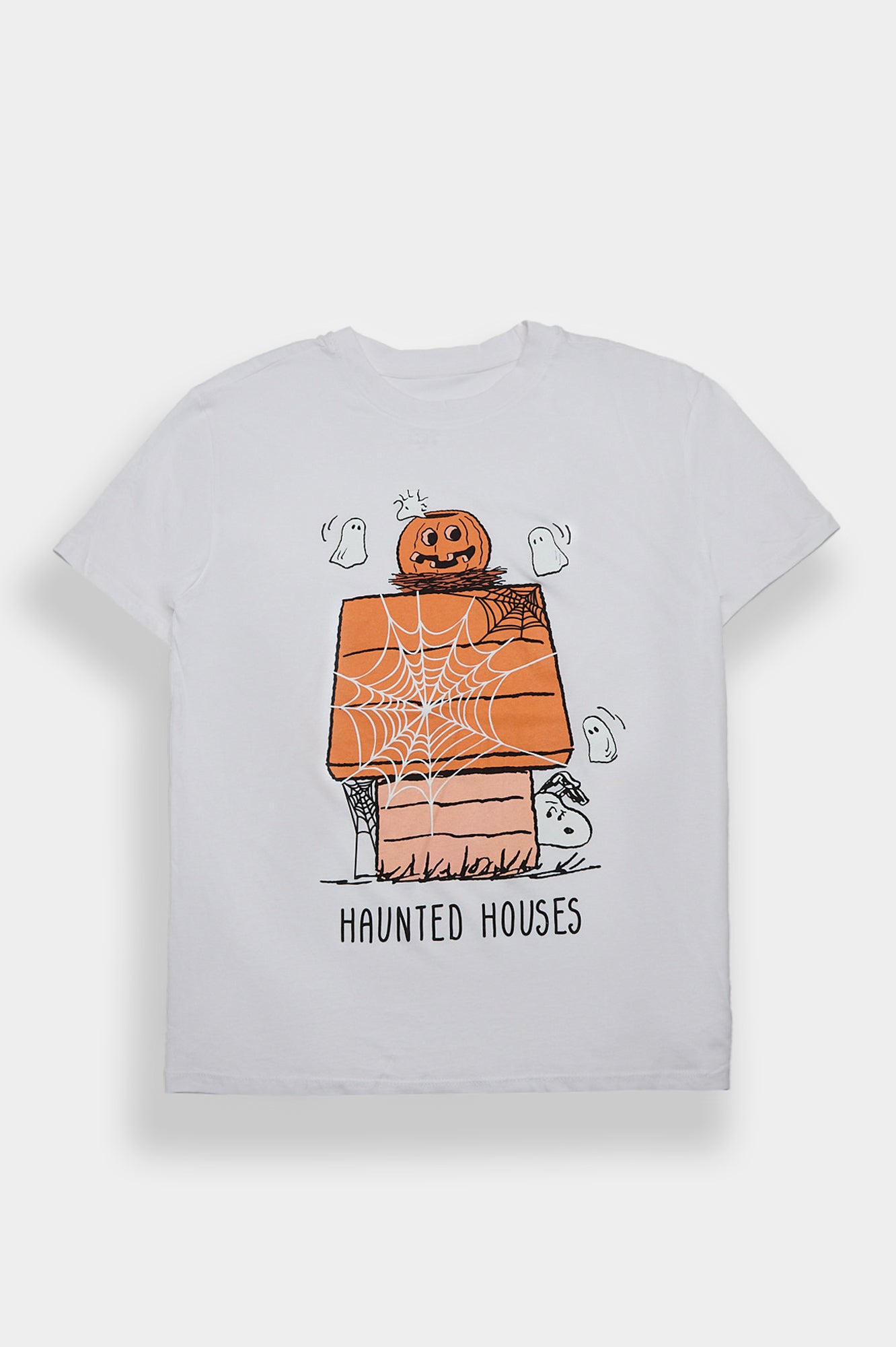 Peanuts Snoopy Haunted Houses Puff Print Graphic Boyfriend Tee
